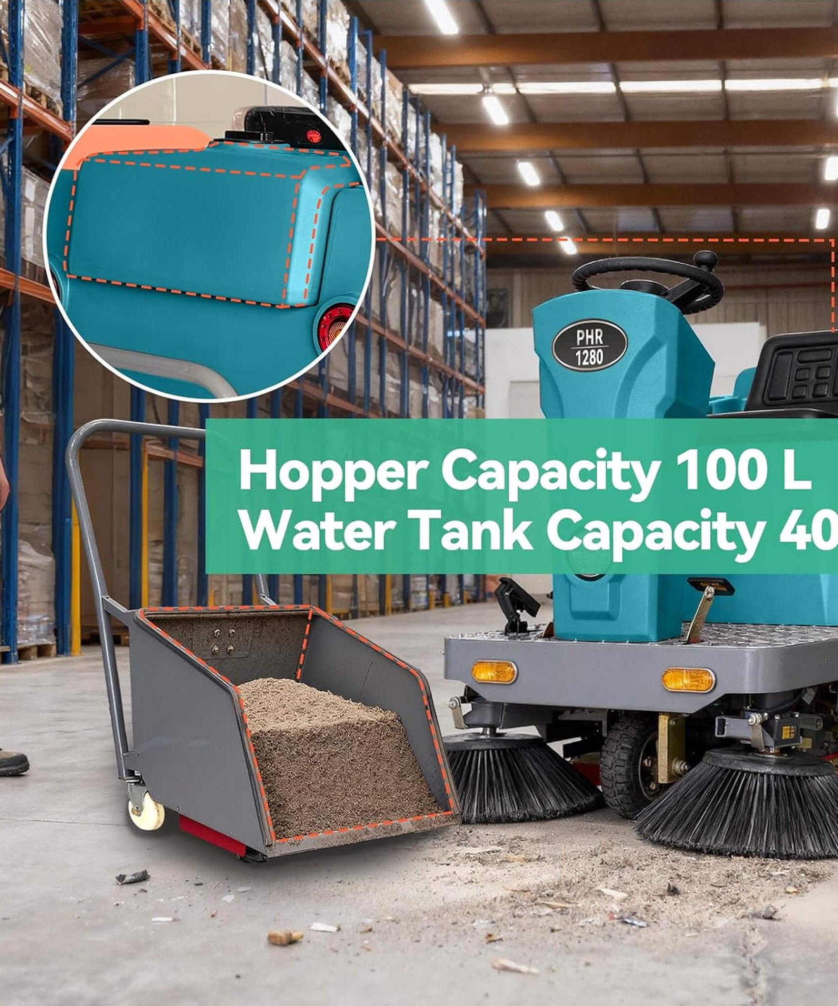 Heavy-Duty 51-Inch Electric Ride-On Floor Industrial Sweeper With Dustbin & Water Tank (SAK69418)