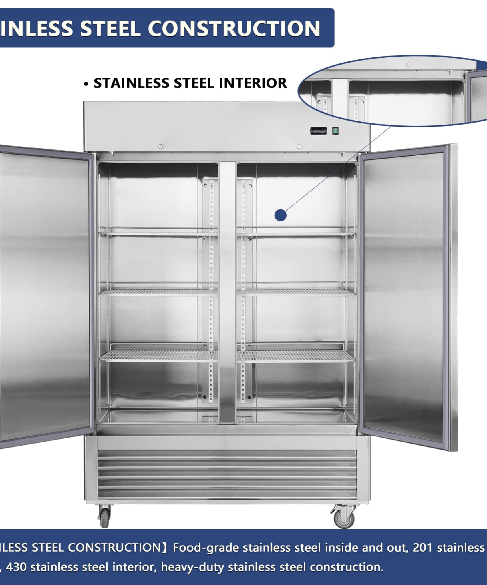 Heavy-Duty 54-Inch Stainless Steel 2-Door Reach-In Upright Commercial Freezer (SAK66598)