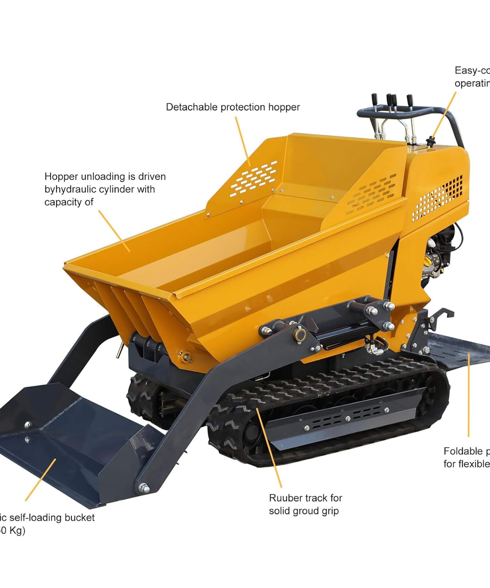 Heavy-Duty 6.5HP 1100LBS Tracked Hydraulic Dumper With Shovel (SAK62780)
