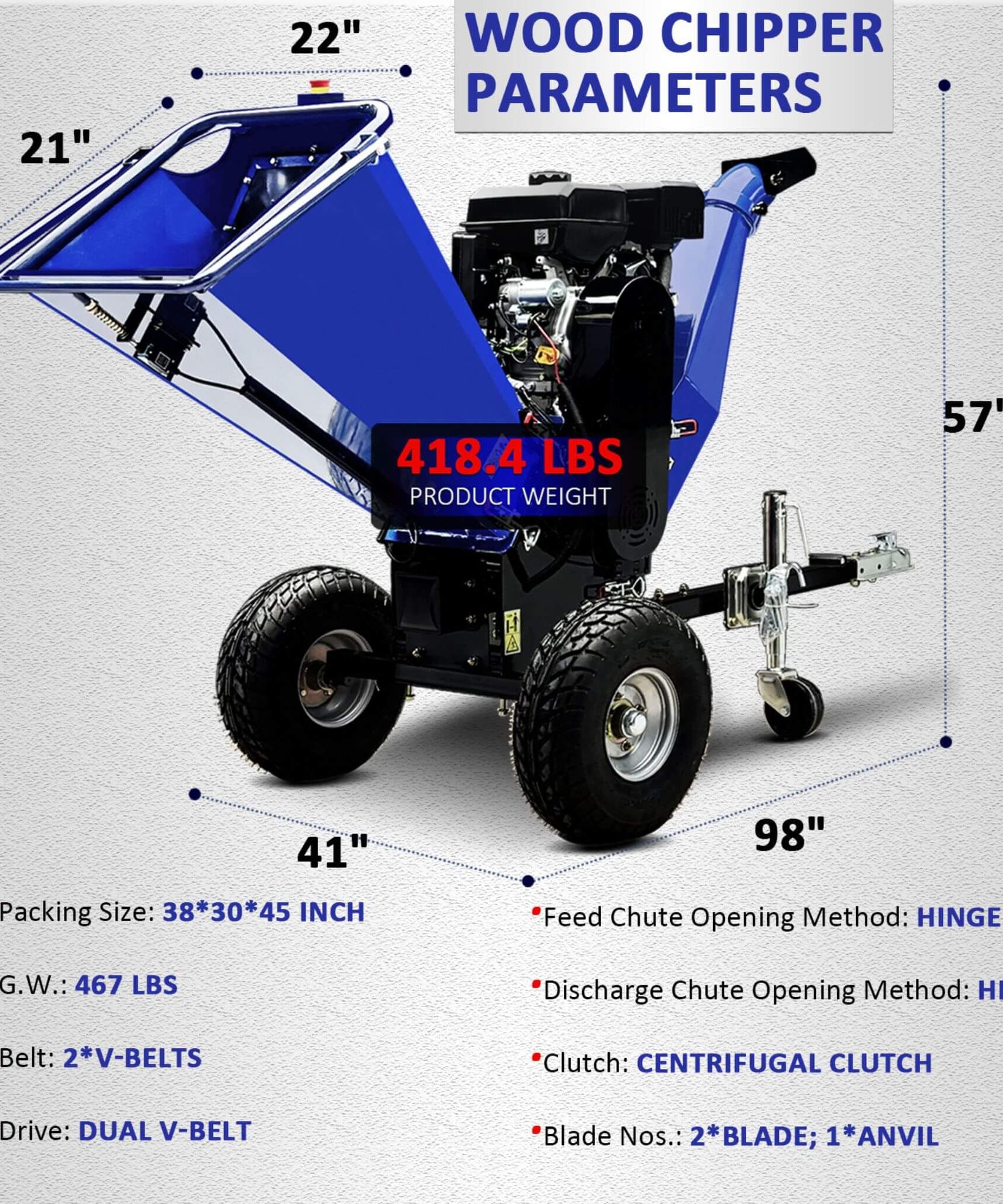 Heavy-Duty 6-Inch 15HP 420CC Towable Gas Drum Wood Chipper Shredder With Electric Start (SAK50896)