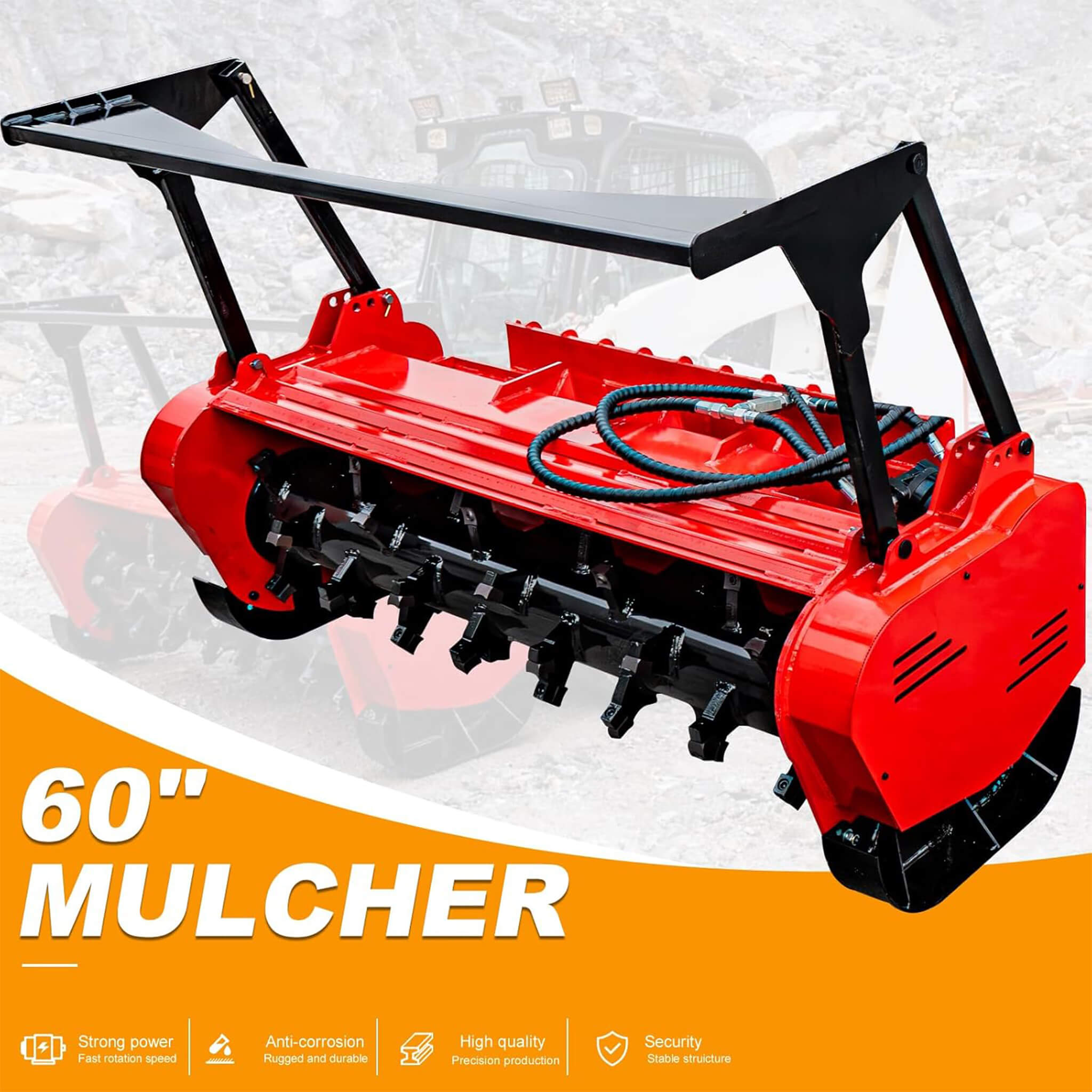 Heavy-Duty 60-Inch Hydraulic Forestry Mulcher Skid Steer Loader Attachment (SAK50792)