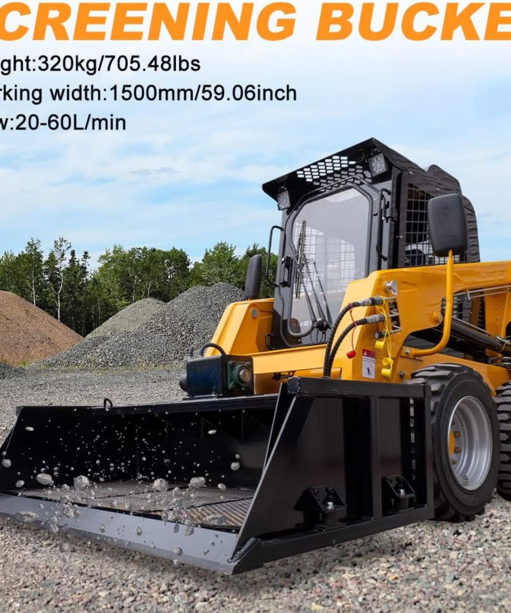 Heavy-Duty 60-Inch Topsoil Screening Skid Steer Bucket Attachment (SAK10294)