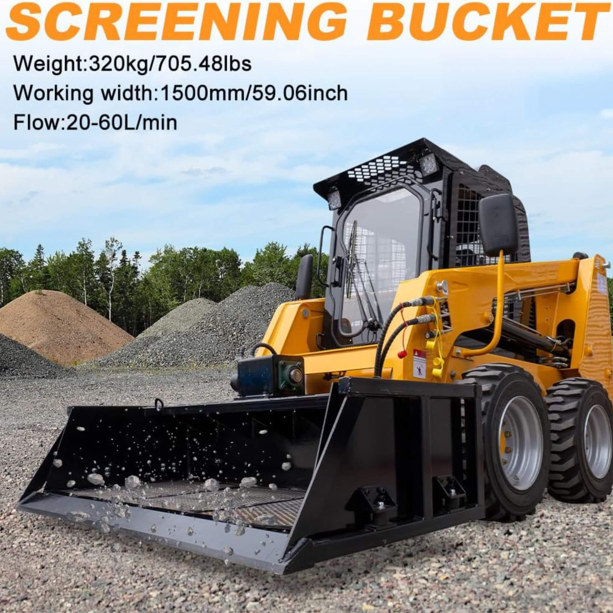 Heavy-Duty 60-Inch Topsoil Screening Skid Steer Bucket Attachment (SAK10294)