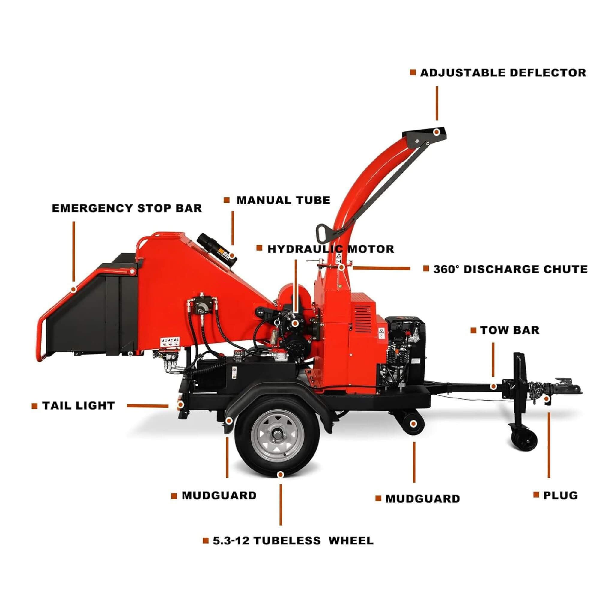 Heavy-Duty 7-Inch 750CC 25HP Hydraulic Feed Towable Electric Start Wood Chipper (SAK27190)