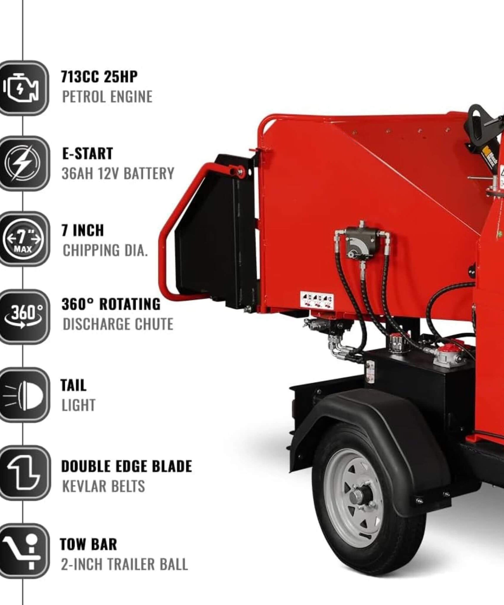Heavy-Duty 7-Inch 750CC 25HP Hydraulic Feed Towable Electric Start Wood Chipper (SAK27190)