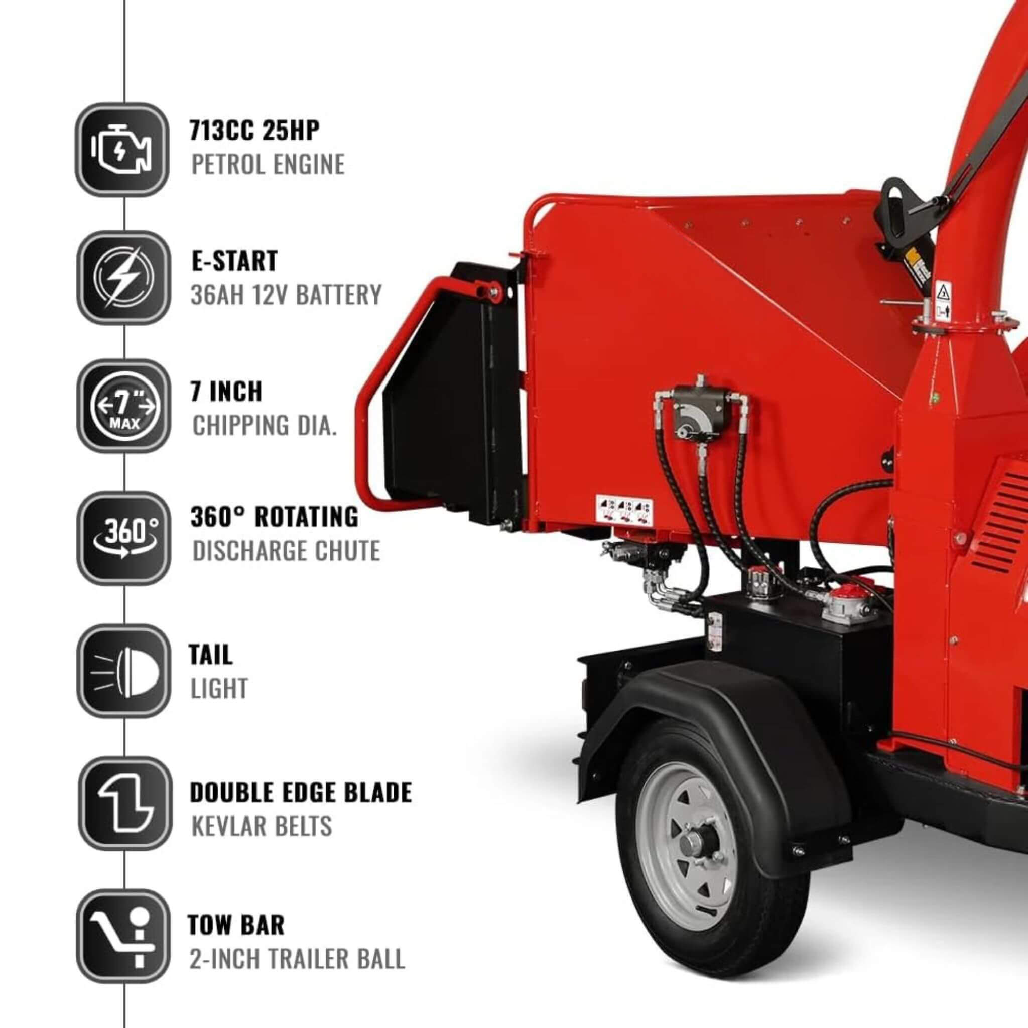Heavy-Duty 7-Inch 750CC 25HP Hydraulic Feed Towable Electric Start Wood Chipper (SAK27190)
