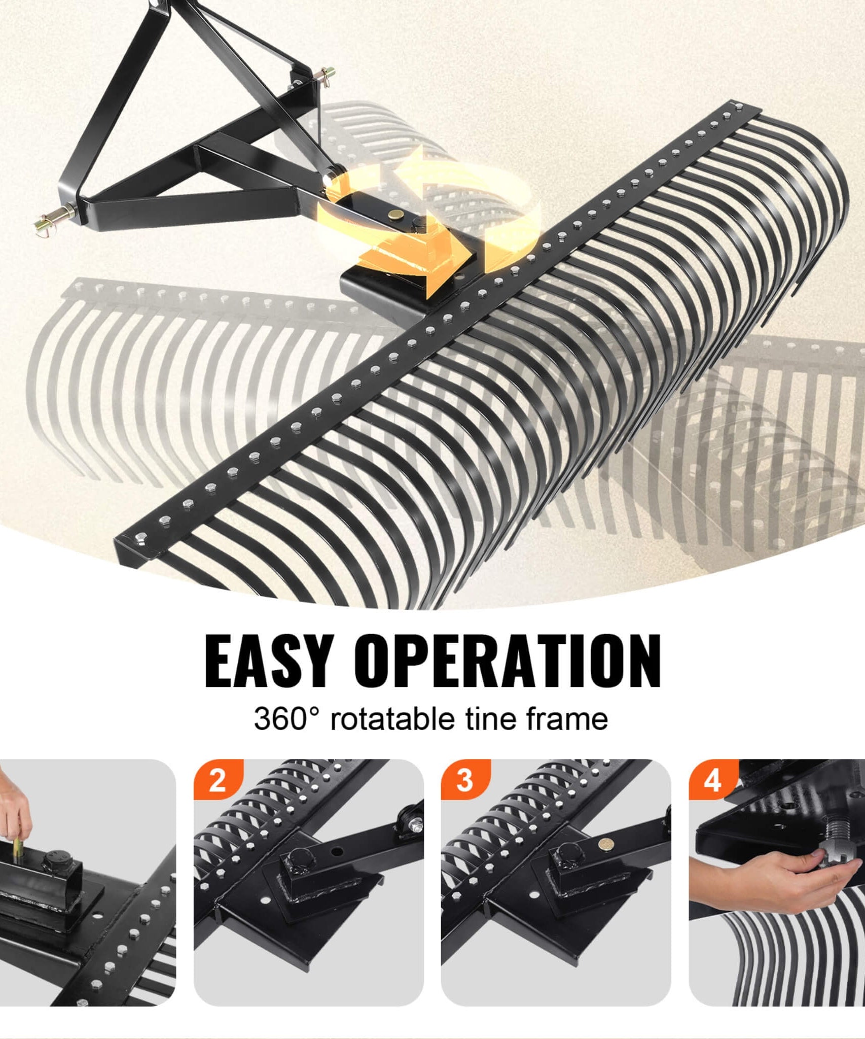 Heavy-Duty 72-Inch 3-Point Tow Behind Tractor Dethatcher Attachment With Steel Tines (SAK79426)