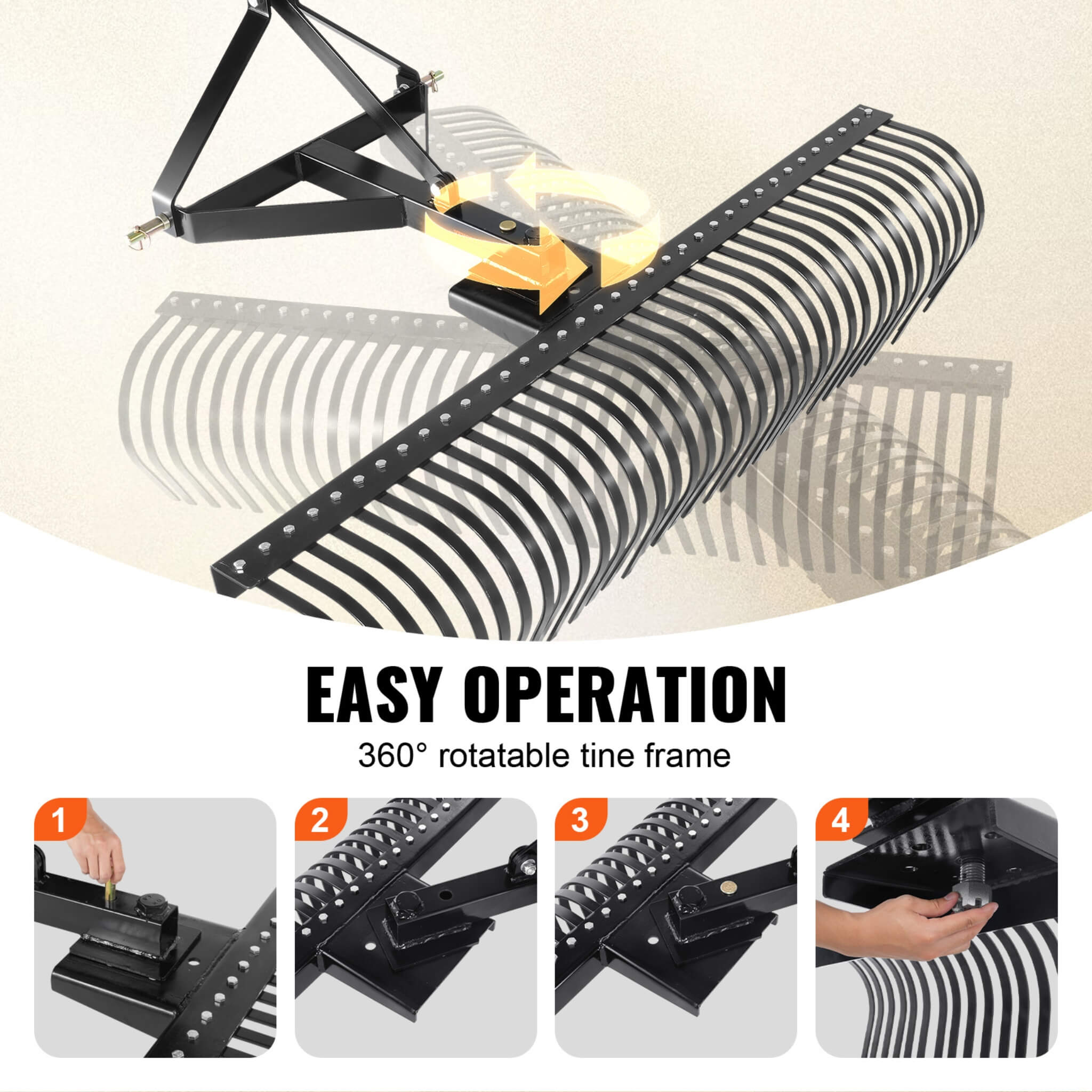 Heavy-Duty 72-Inch 3-Point Tow Behind Tractor Dethatcher Attachment With Steel Tines (SAK79426)