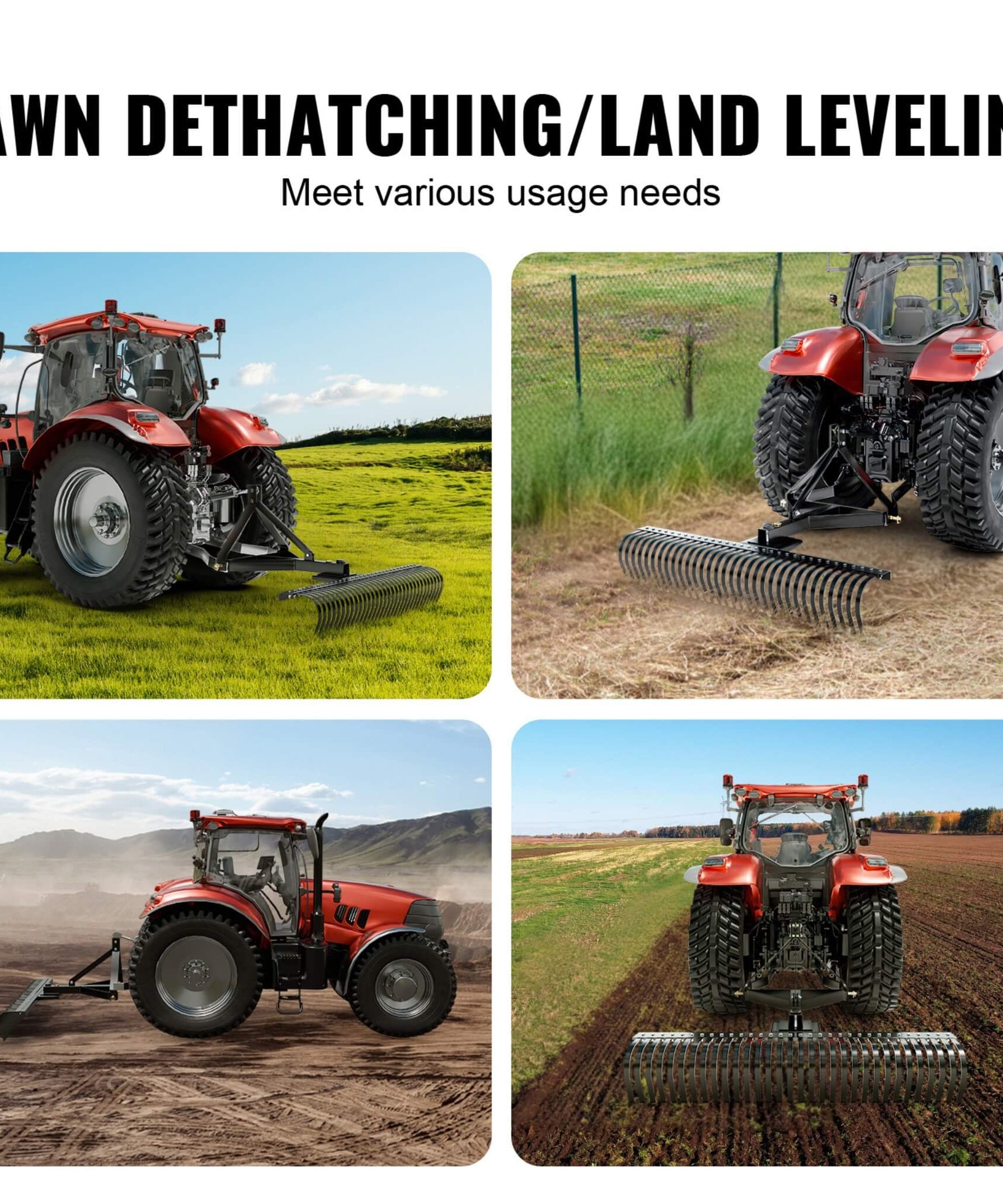 Heavy-Duty 72-Inch 3-Point Tow Behind Tractor Dethatcher Attachment With Steel Tines (SAK79426)