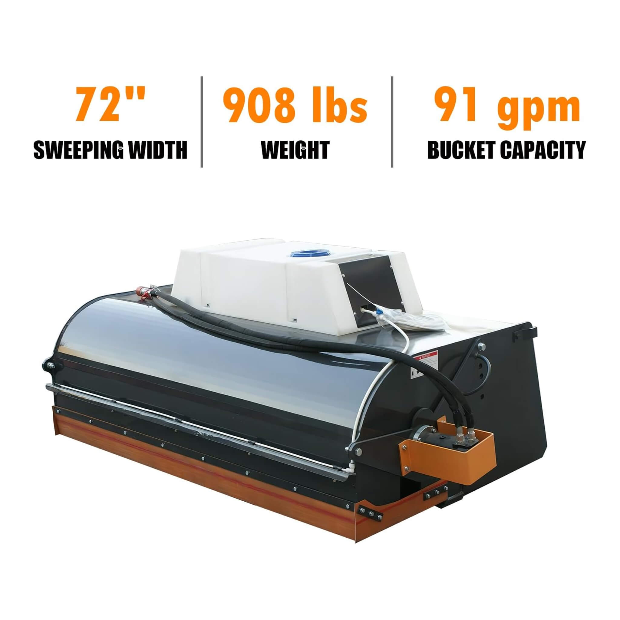 Heavy-Duty 72-Inch Hydraulic Drive Broom Sweeper Skid Steer Attachment With Water Tank (SAK80614)