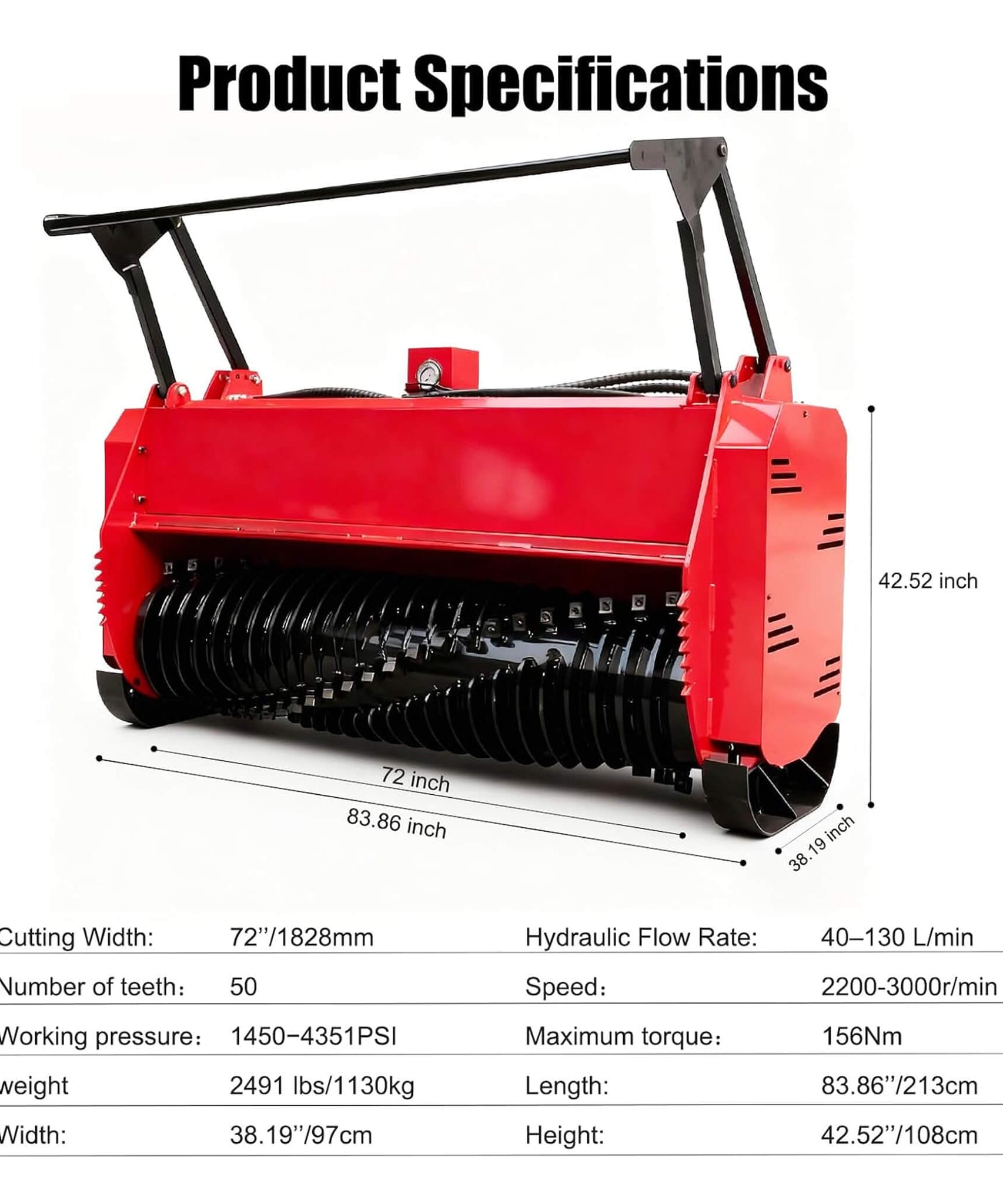 Heavy-Duty 72-Inch Hydraulic Forestry Mulcher Skid Steer Loader Attachment (SAK39168)