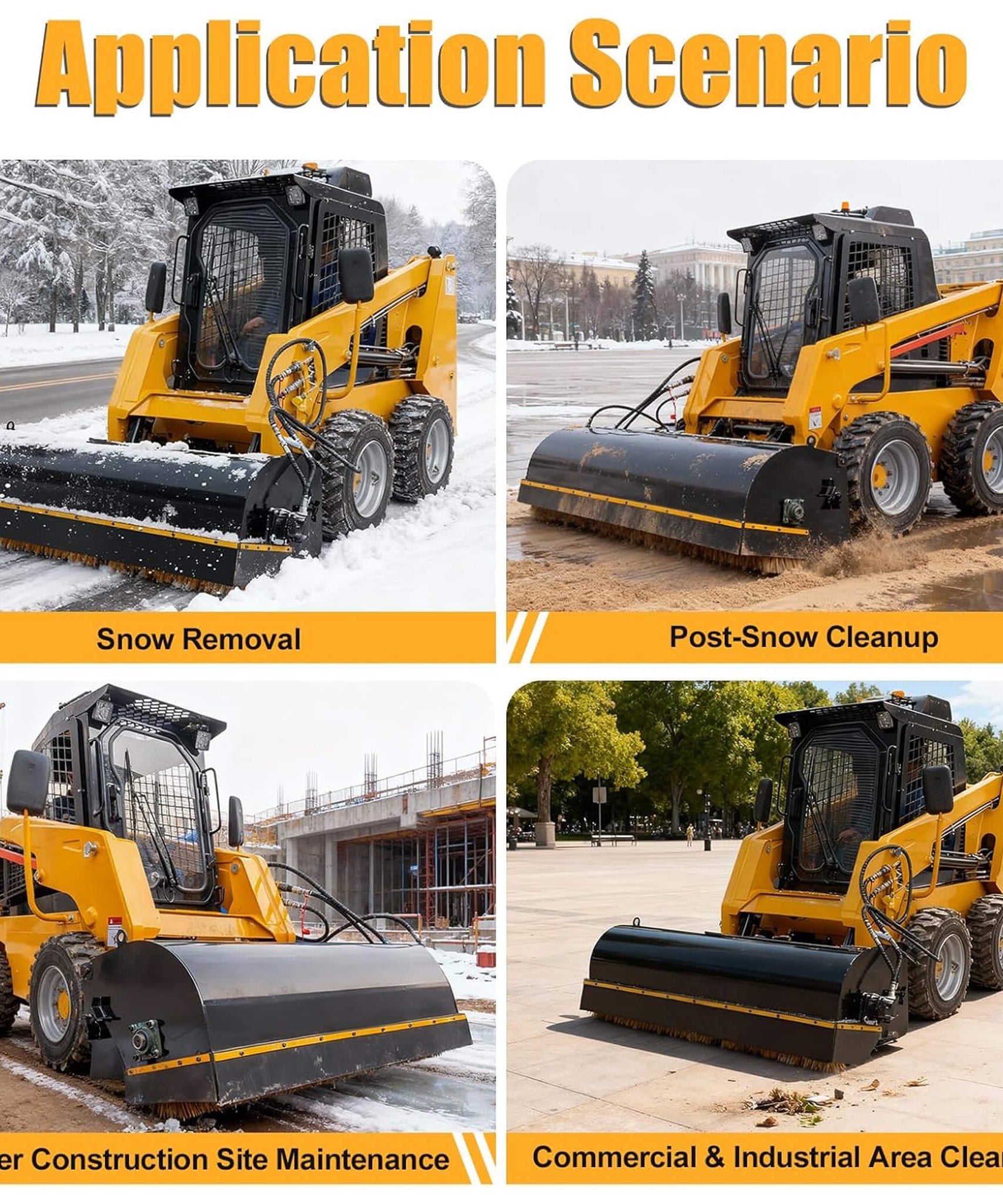 Heavy-Duty 72-Inch Industrial Skid Steer Sweeper Attachment (SAK87013)