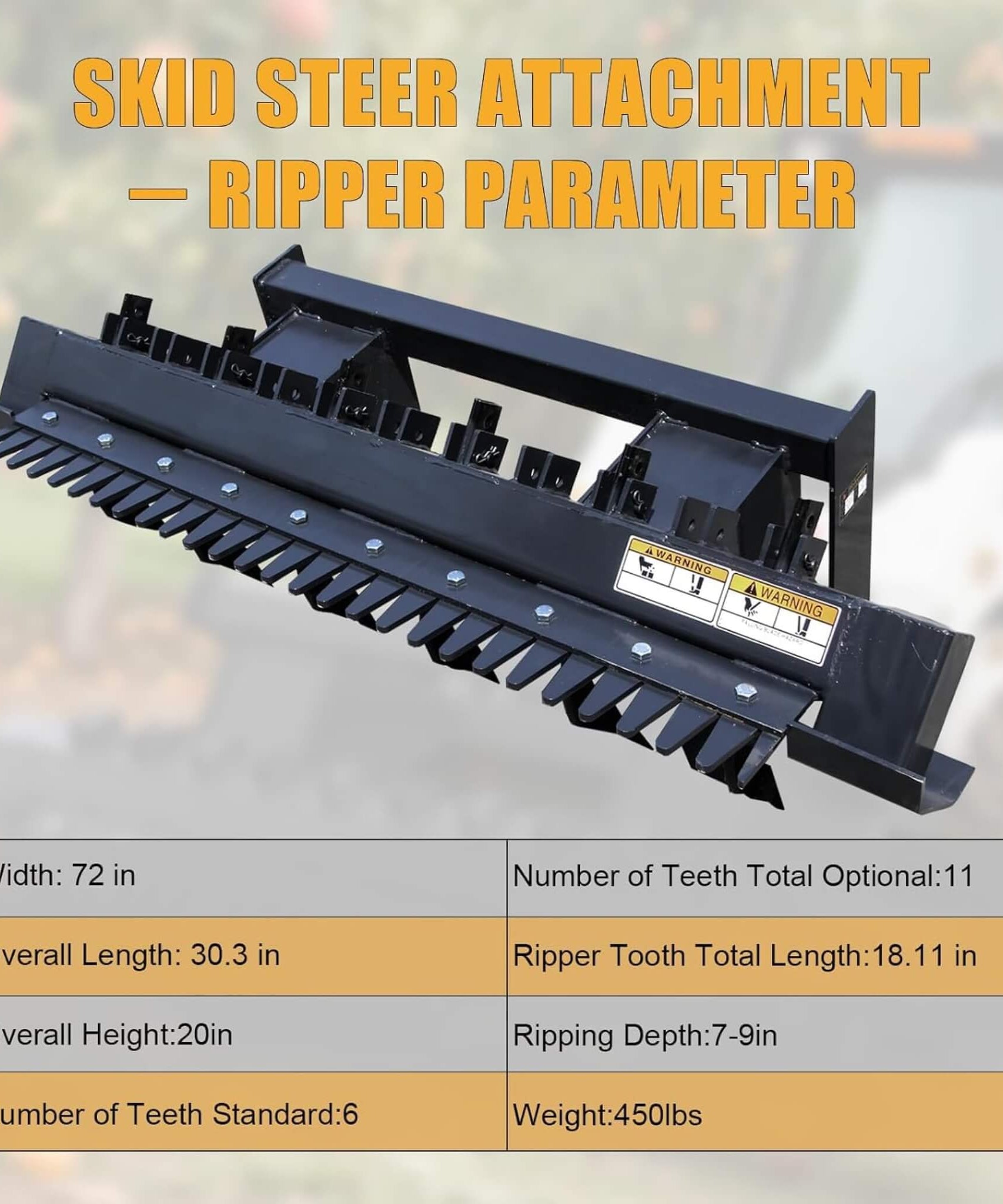 Heavy-Duty 72-Inch Leveler Ripper Scarifier Skid Steer Attachment (SAK25794)