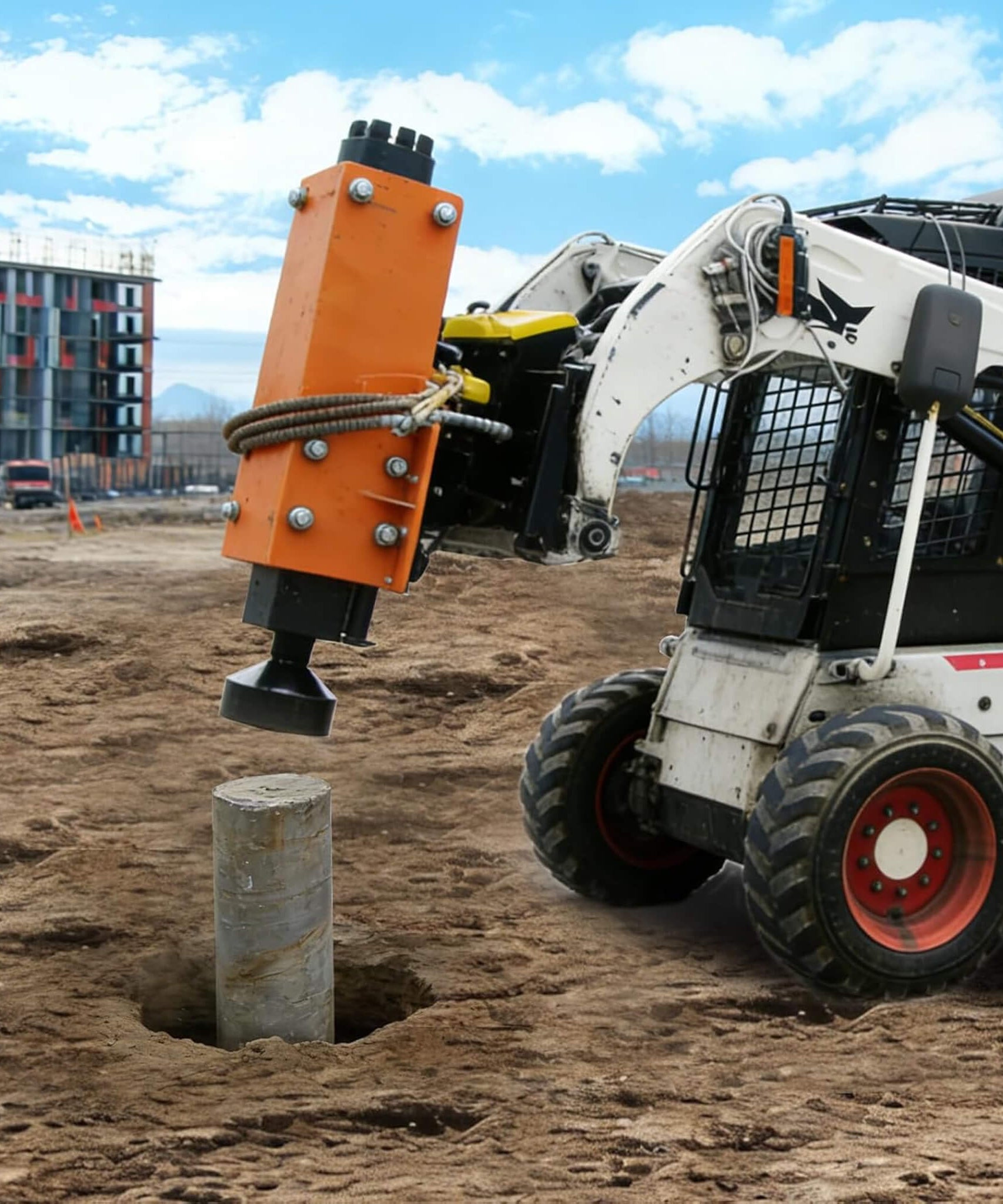 Heavy-Duty 750 FT-LB Hydraulic Skid Steer Pile Hammer Attachment (SAK59134)