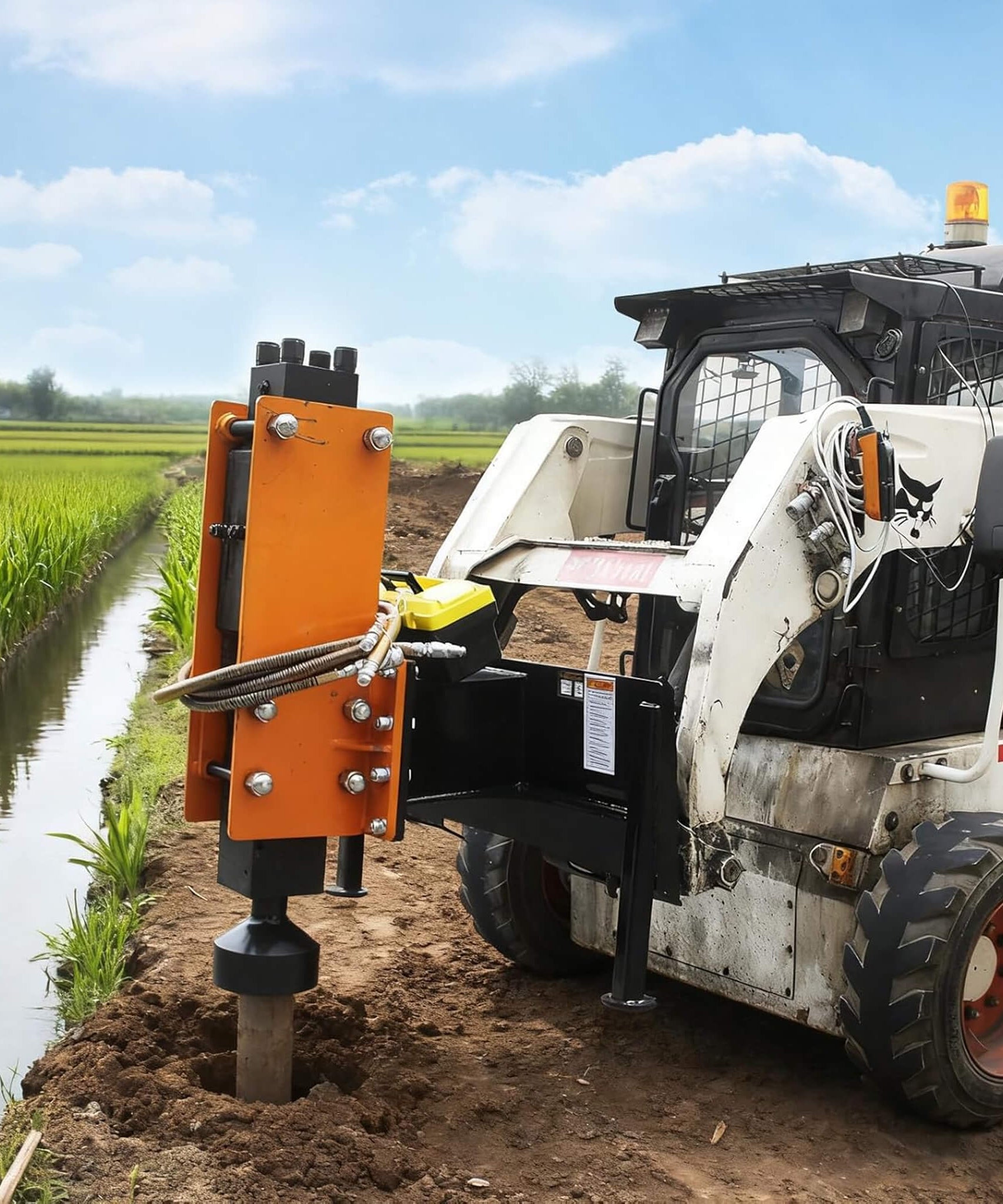 Heavy-Duty 750 FT-LB Hydraulic Skid Steer Pile Hammer Attachment (SAK59134)