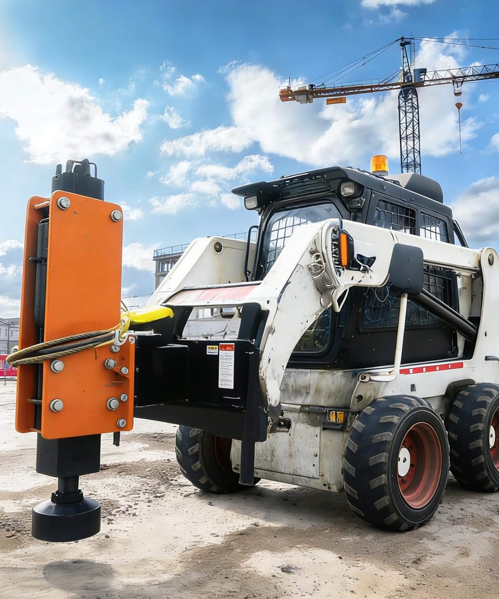 Heavy-Duty 750 FT-LB Hydraulic Skid Steer Pile Hammer Attachment (SAK59134)