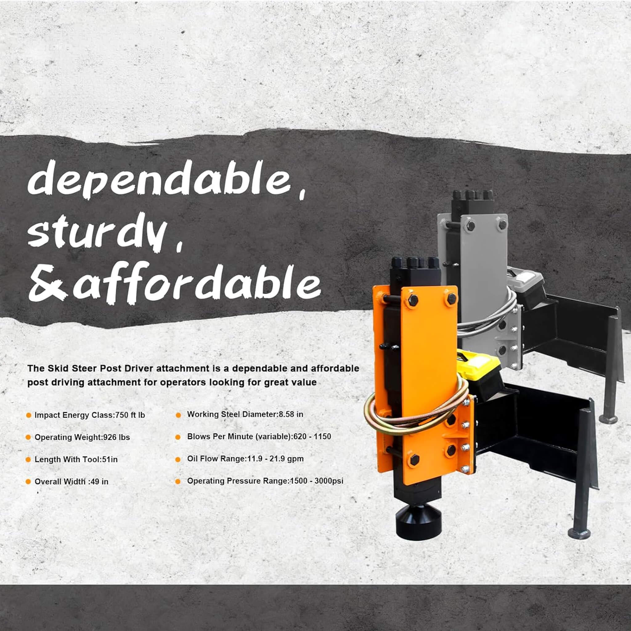 Heavy-Duty 750 FT-LB Hydraulic Skid Steer Pile Hammer Attachment (SAK59134)