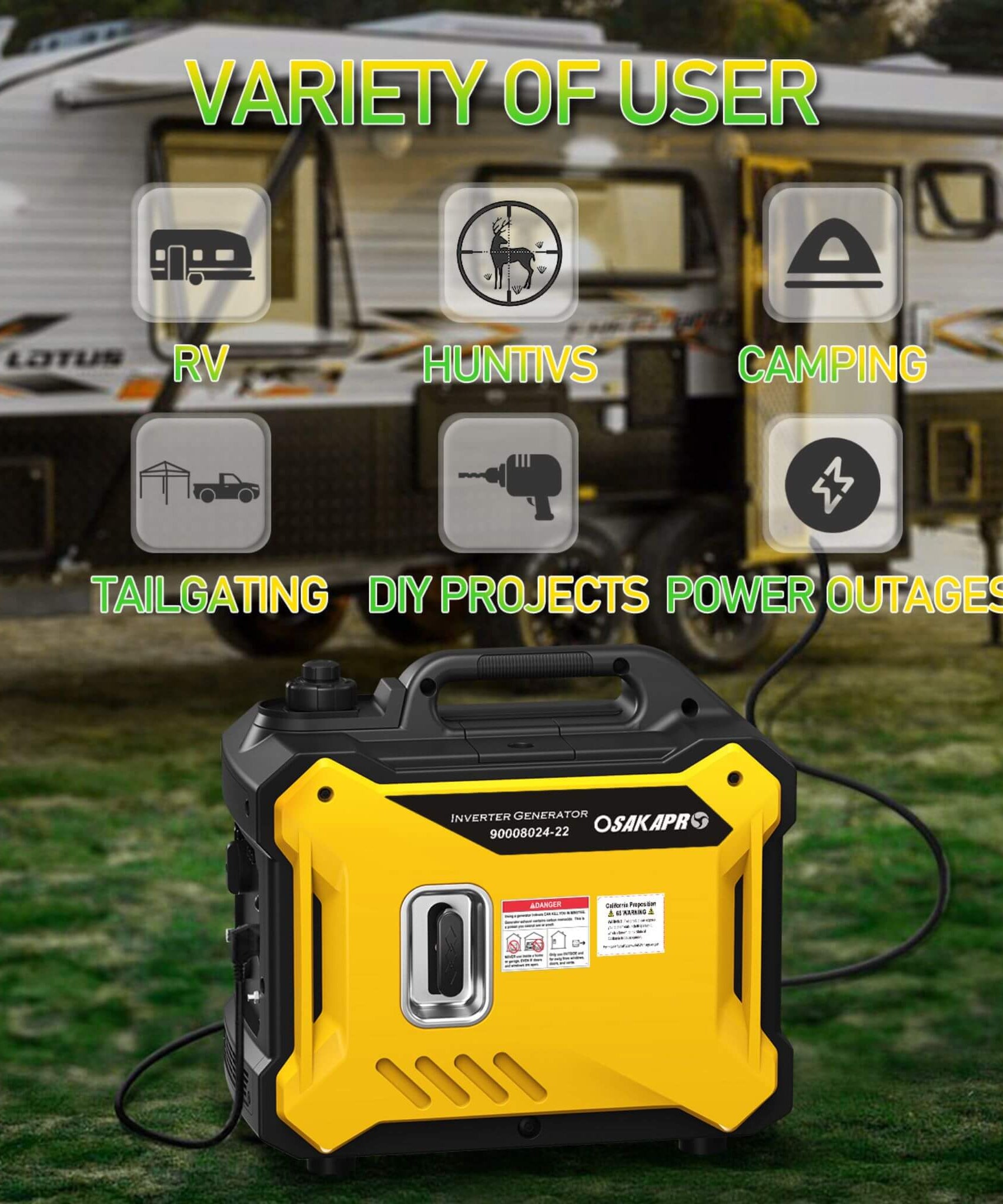 Heavy-Duty 79CC Ultra Quiet 2000W Portable Inverter Gas Generator (SAK75290)