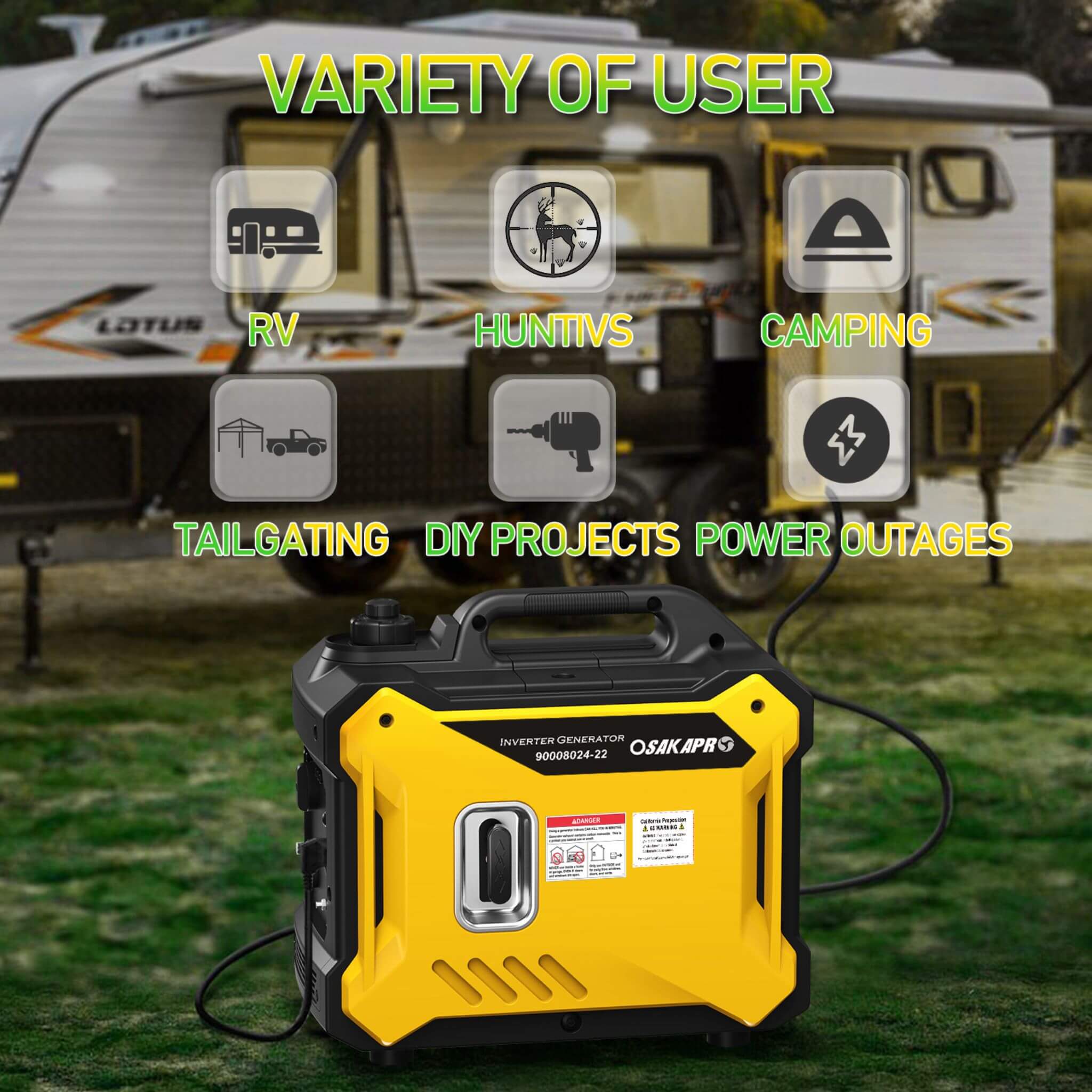 Heavy-Duty 79CC Ultra Quiet 2000W Portable Inverter Gas Generator (SAK75290)