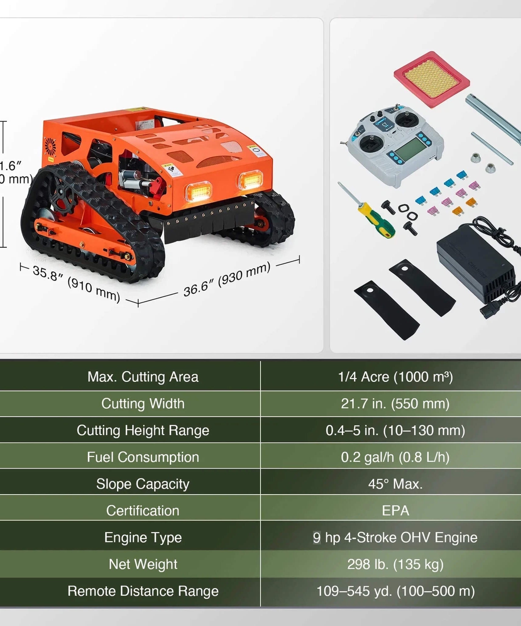 Heavy-Duty 9HP Commercial Remote-Controlled Gasoline-Powered Mower (SAK92146)