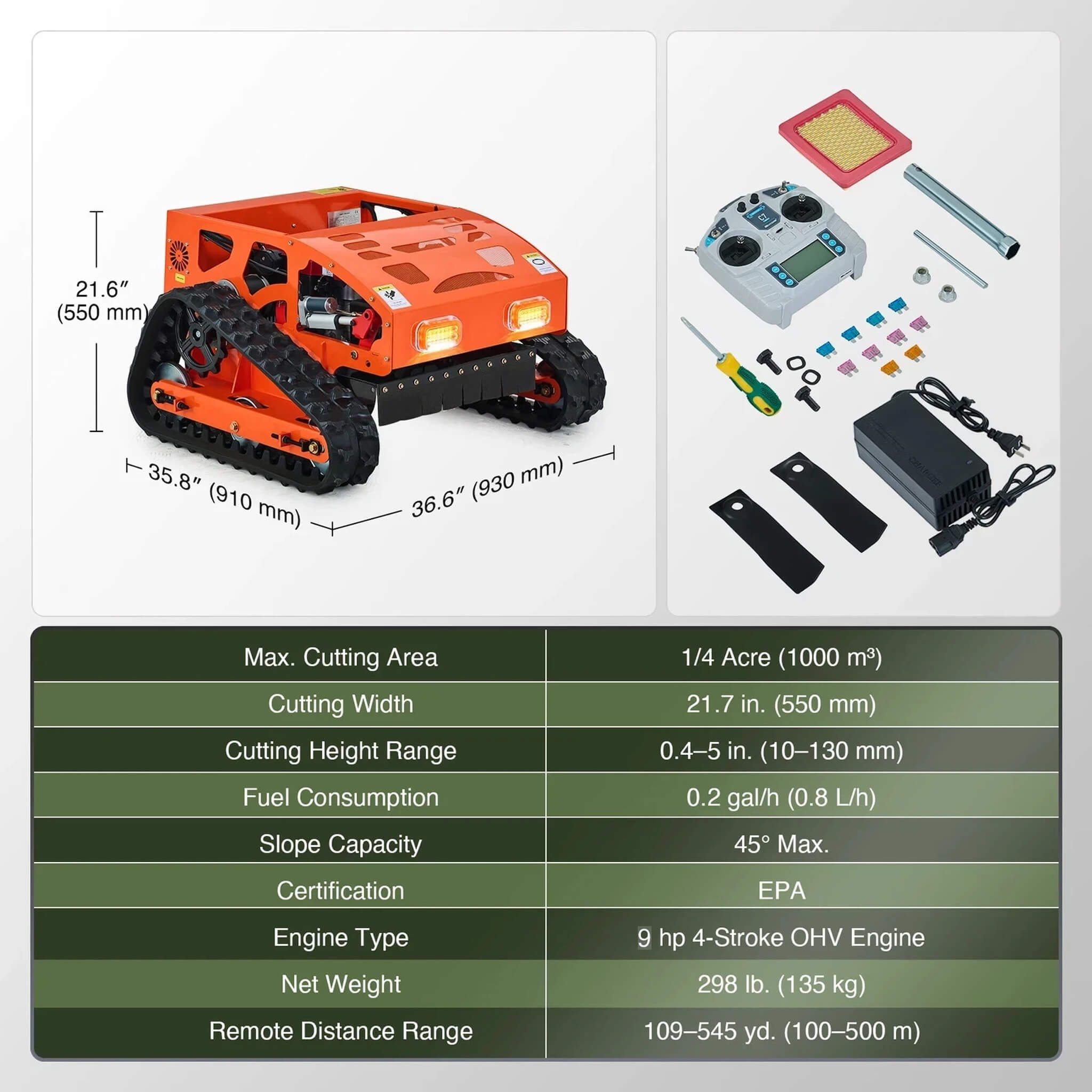 Heavy-Duty 9HP Commercial Remote-Controlled Gasoline-Powered Mower (SAK92146)