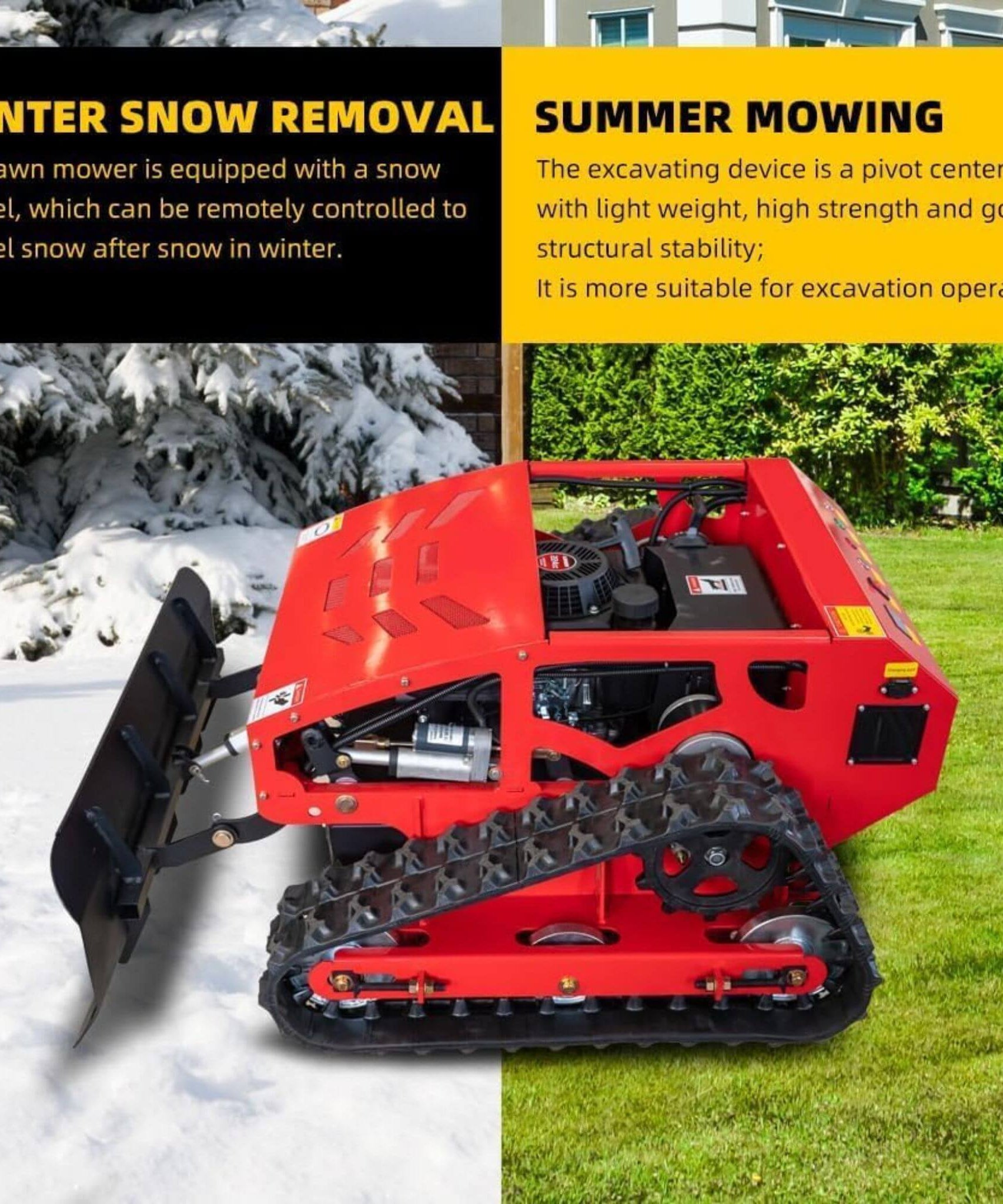 Heavy-Duty 9HP Commercial Remote-Controlled Oil-Electric Hybrid Track Drive With Plow (SAK76425)