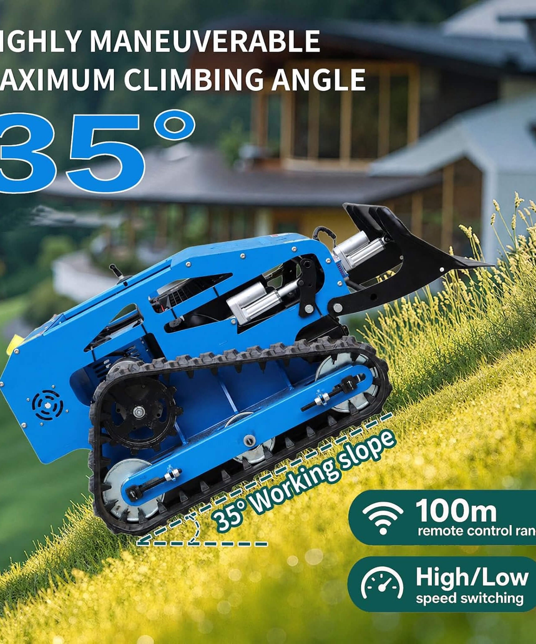 Heavy-Duty 9HP Remote-Controlled Track Gas Lawn Mower With Snow Plow (SAK71268)