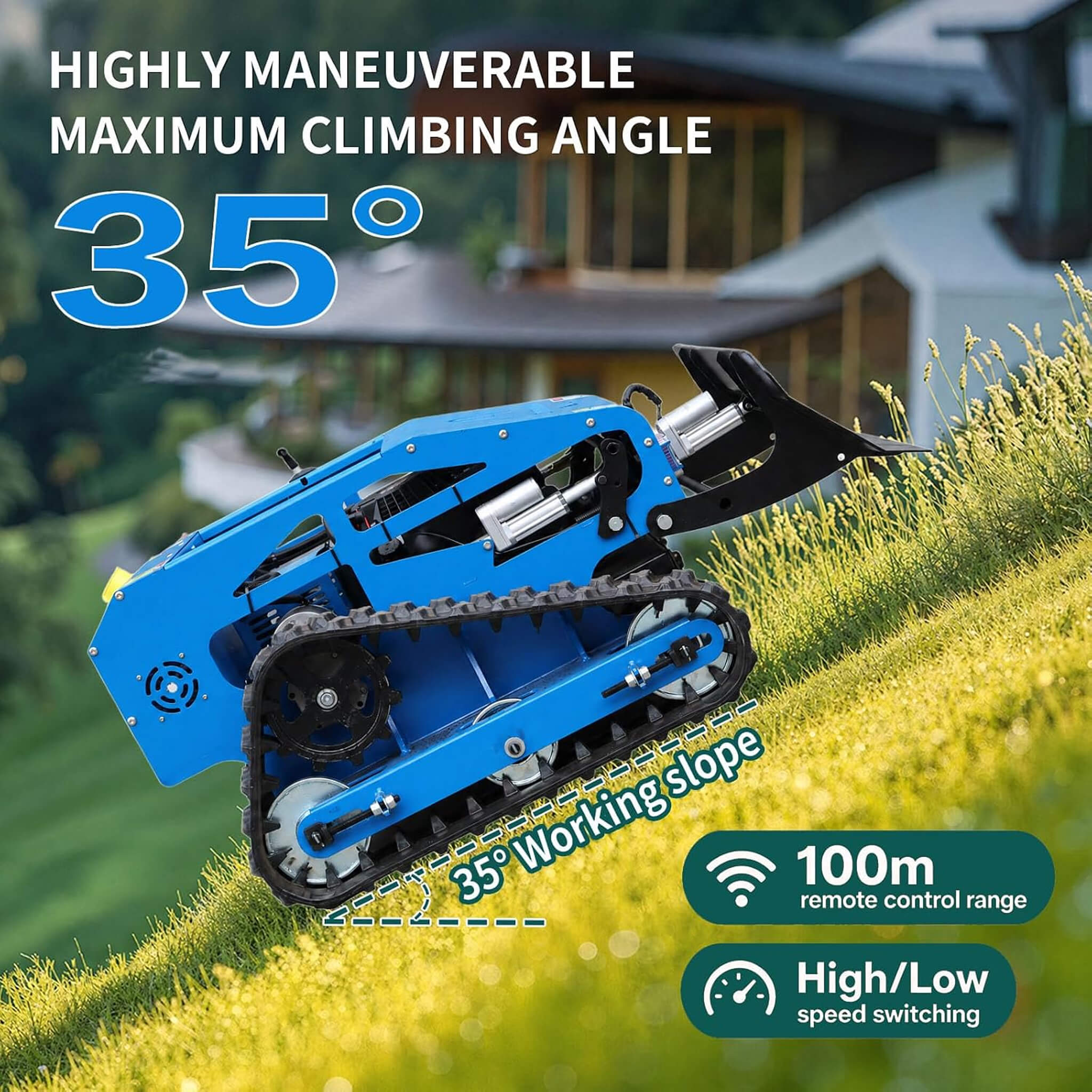 Heavy-Duty 9HP Remote-Controlled Track Gas Lawn Mower With Snow Plow (SAK71268)