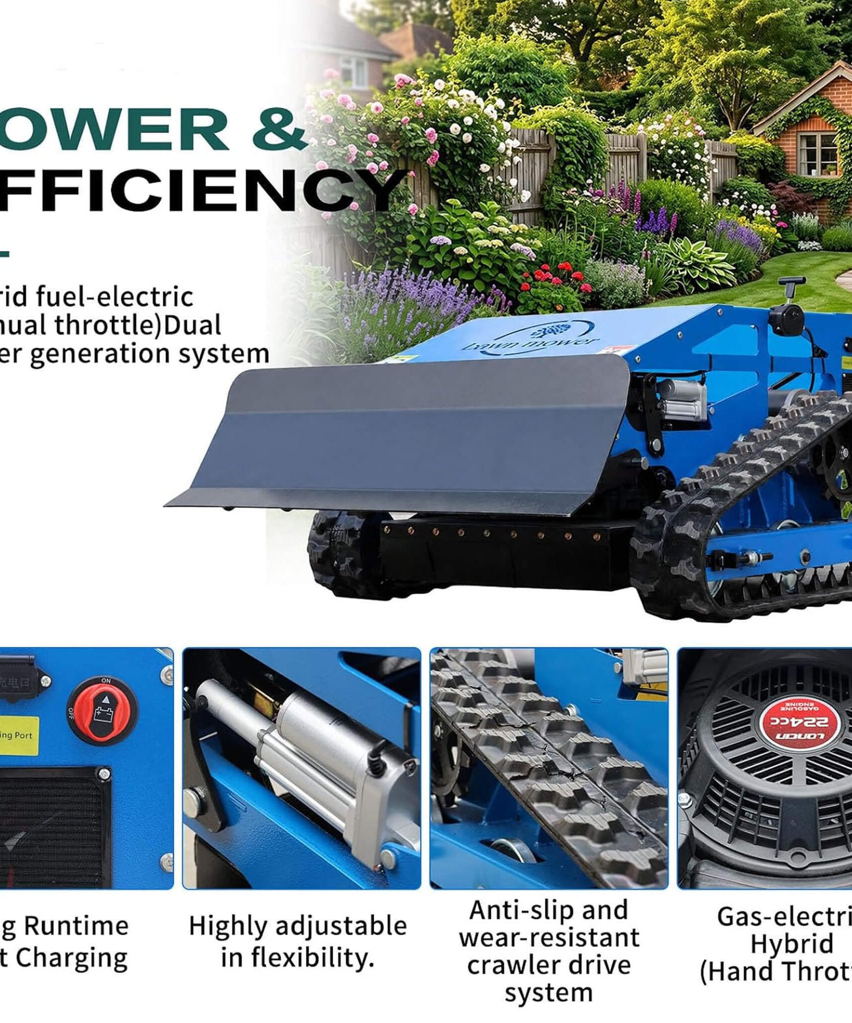 Heavy-Duty 9HP Remote-Controlled Track Gas Lawn Mower With Snow Plow (SAK71268)