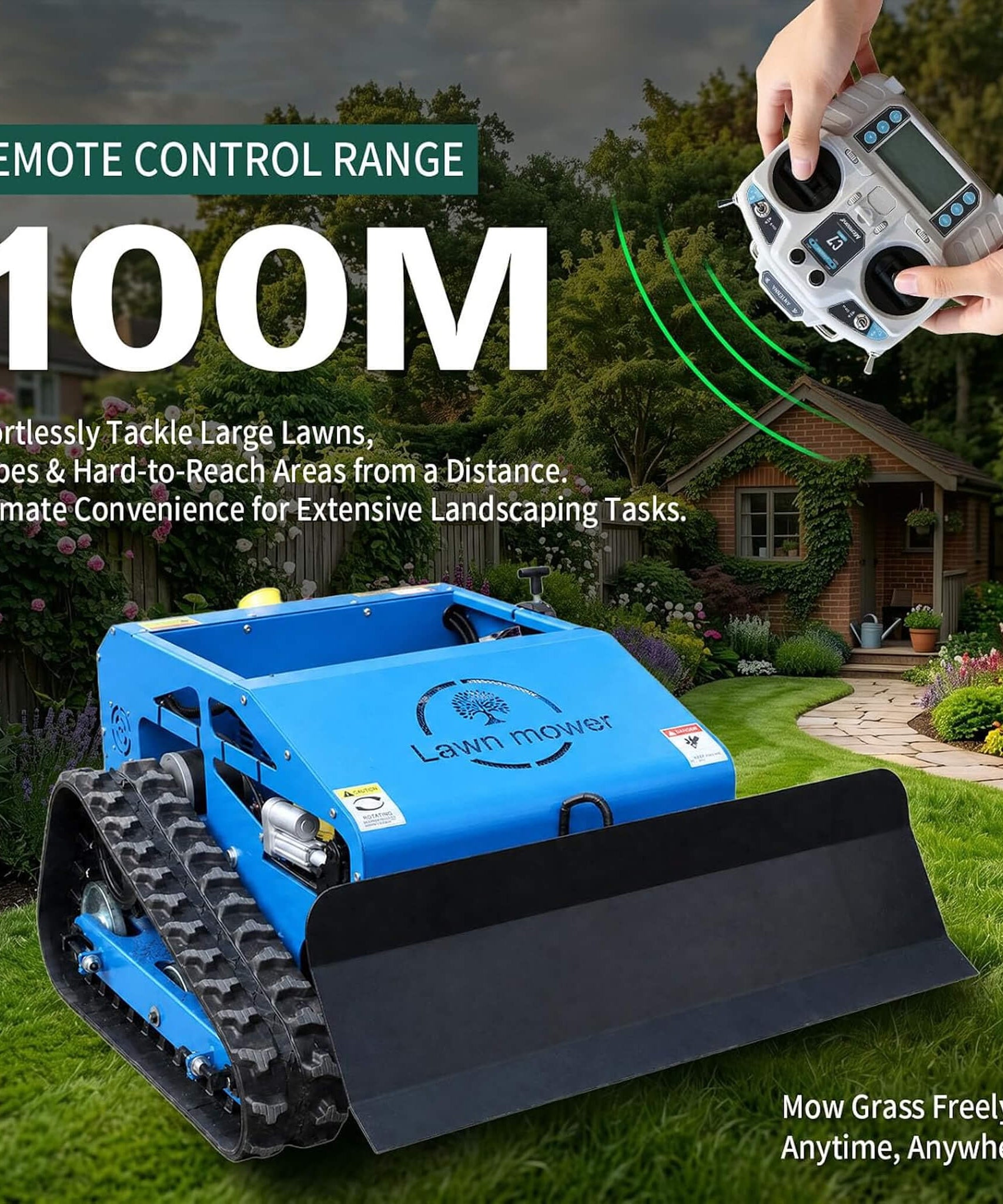 Heavy-Duty 9HP Remote-Controlled Track Gas Lawn Mower With Snow Plow (SAK71268)