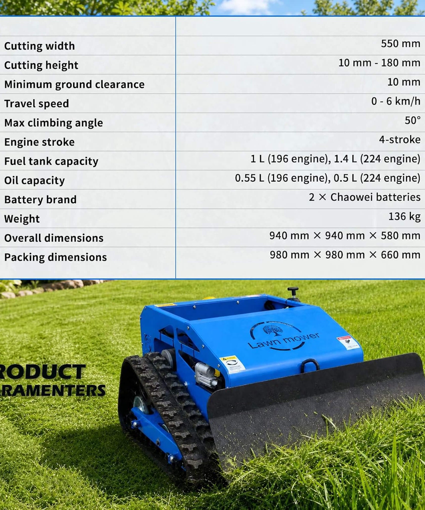 Heavy-Duty 9HP Remote-Controlled Track Gas Lawn Mower With Snow Plow (SAK71268)