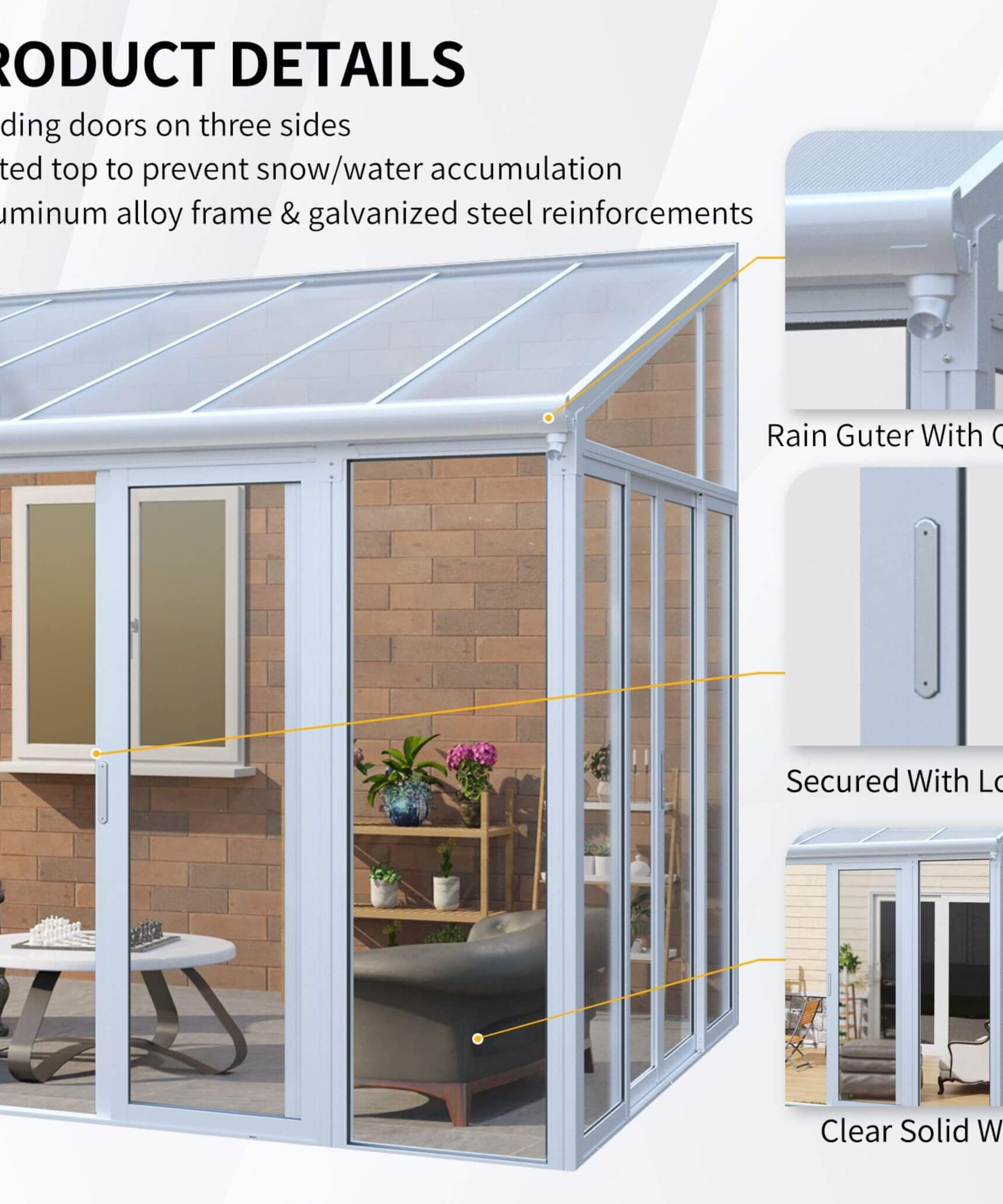 [10X14FT] Alora Lumina Heavy-Duty All-Season Aluminum Alloy Patio Sunroom With 3 Lockable Sliding Doors (SAK62713)