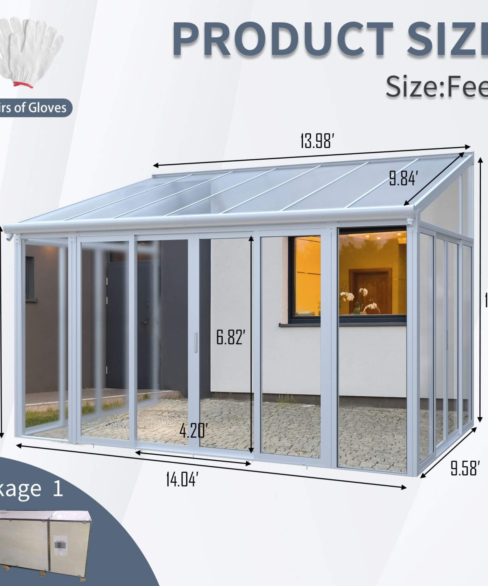 [10X14FT] Alora Lumina Heavy-Duty All-Season Aluminum Alloy Patio Sunroom With 3 Lockable Sliding Doors (SAK62713)