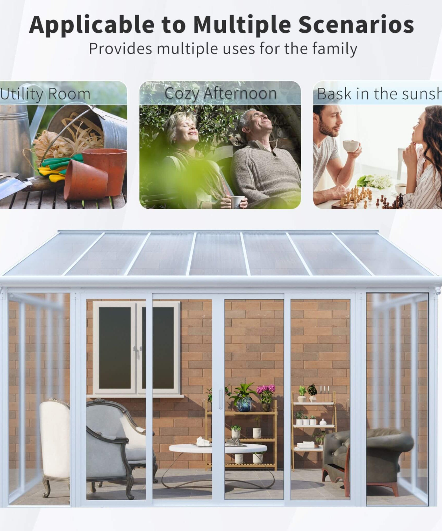 [10X14FT] Alora Lumina Heavy-Duty All-Season Aluminum Alloy Patio Sunroom With 3 Lockable Sliding Doors (SAK62713)