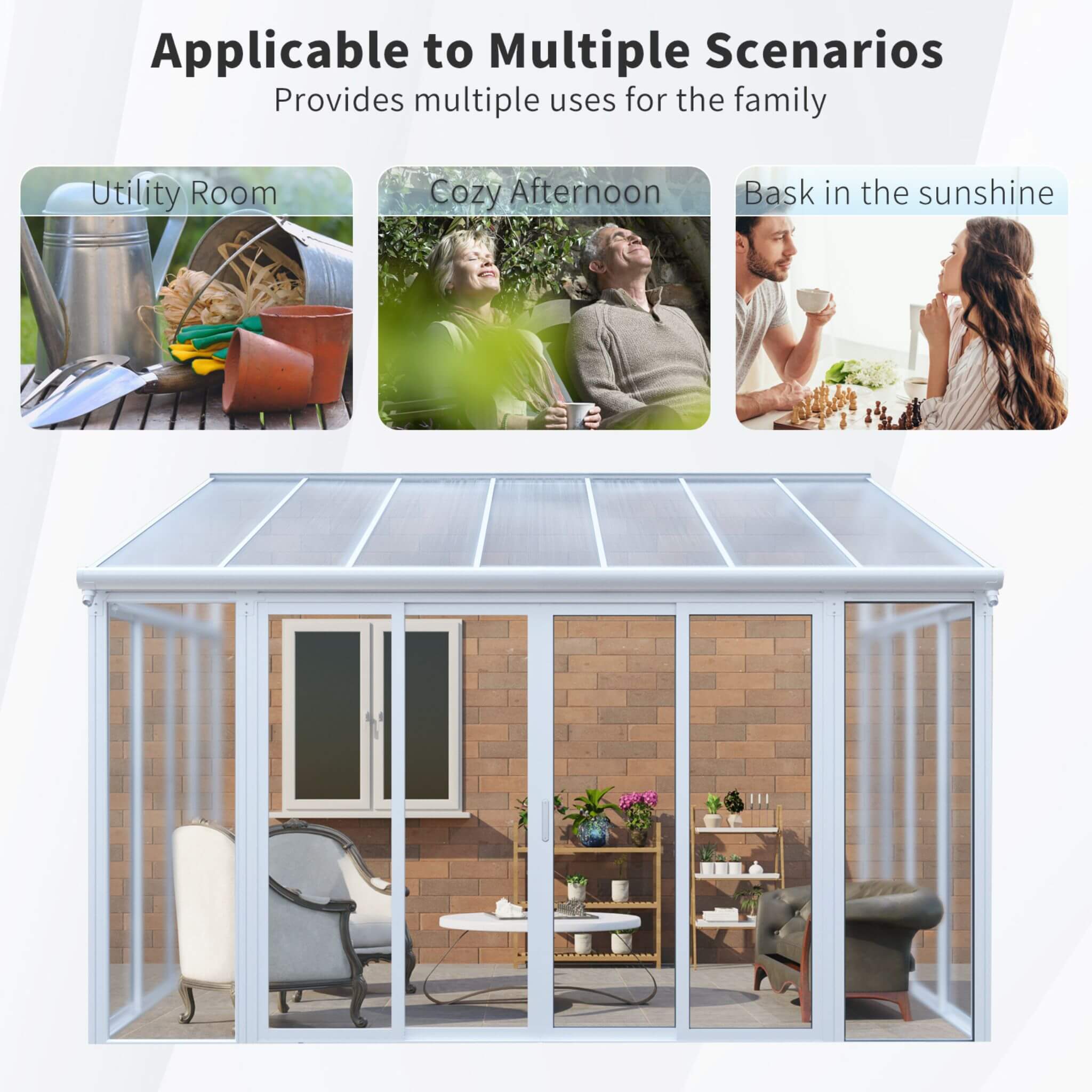 [10X14FT] Alora Lumina Heavy-Duty All-Season Aluminum Alloy Patio Sunroom With 3 Lockable Sliding Doors (SAK62713)