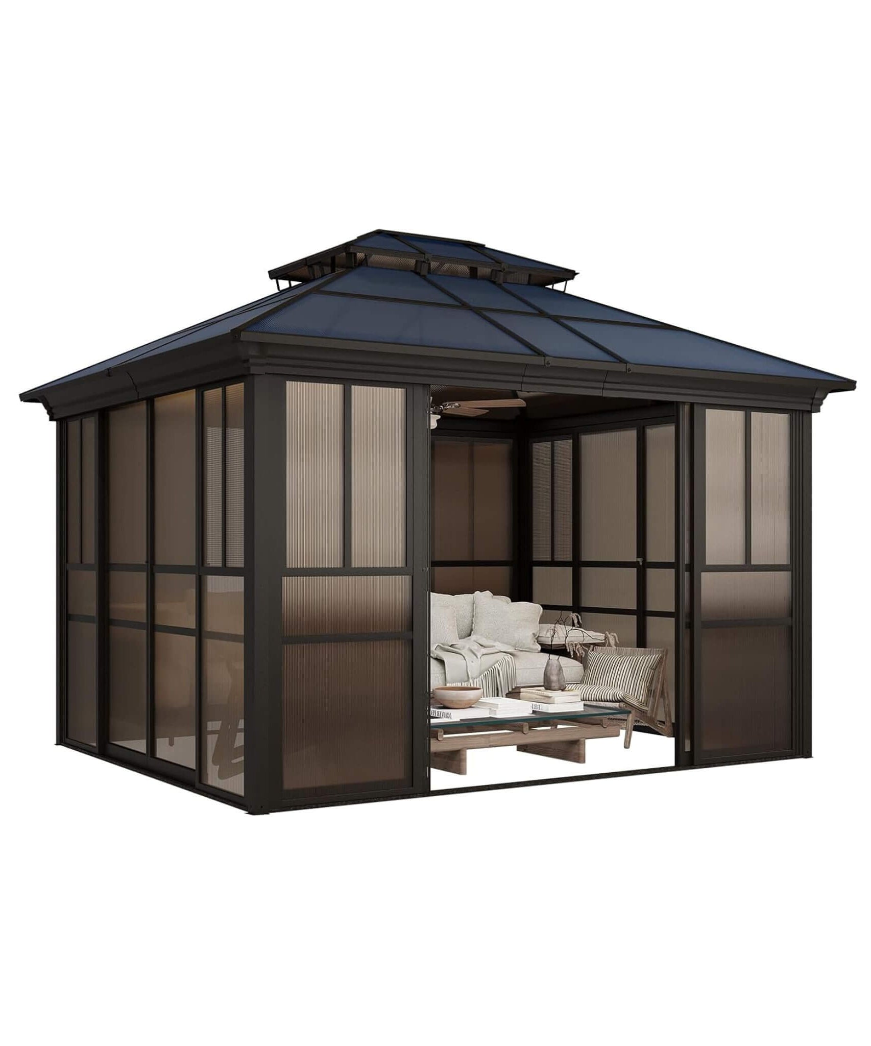 Alora Edge Heavy-Duty Aluminum Frame Outdoor Backyard Solarium With Polycarbornate Roof And Adjustable Panels (SAK68513)