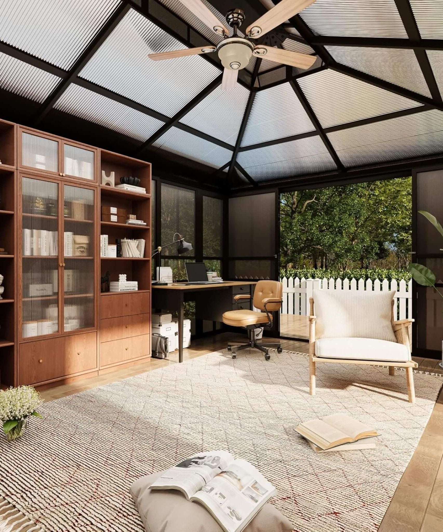 Alora Edge Heavy-Duty Aluminum Frame Outdoor Backyard Solarium With Polycarbornate Roof And Adjustable Panels (SAK68513)