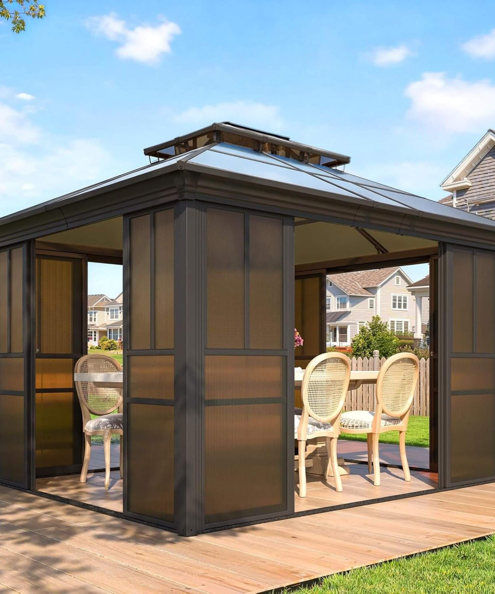 Alora Edge Heavy-Duty Aluminum Frame Outdoor Backyard Solarium With Polycarbornate Roof And Adjustable Panels (SAK68513)