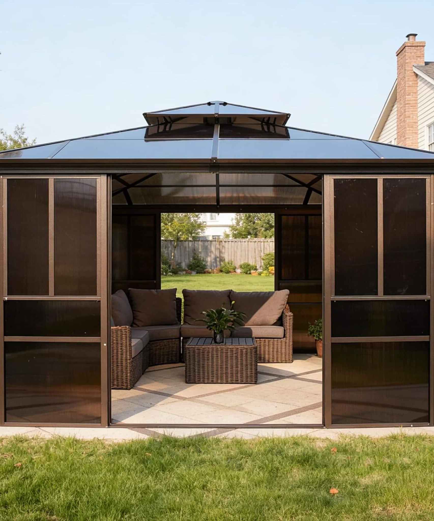 Alora Edge Heavy-Duty Aluminum Frame Outdoor Backyard Solarium With Polycarbornate Roof And Adjustable Panels (SAK68513)