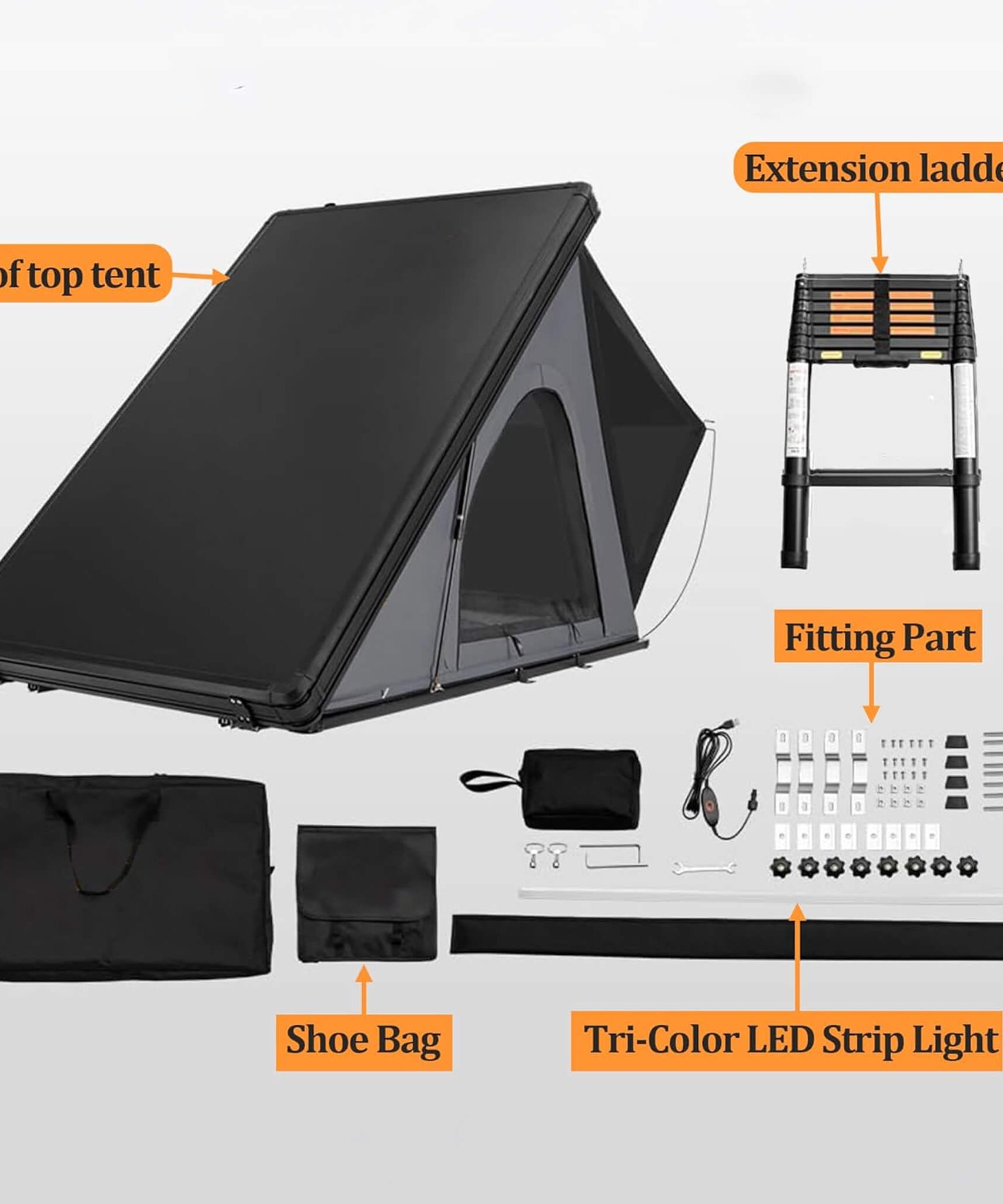 Trailora Ridge Heavy-Duty Aluminum Hard-Shell Rooftop Tent With Ladder, LED Lighting, And Memory Foam Mattress (SAK82931)