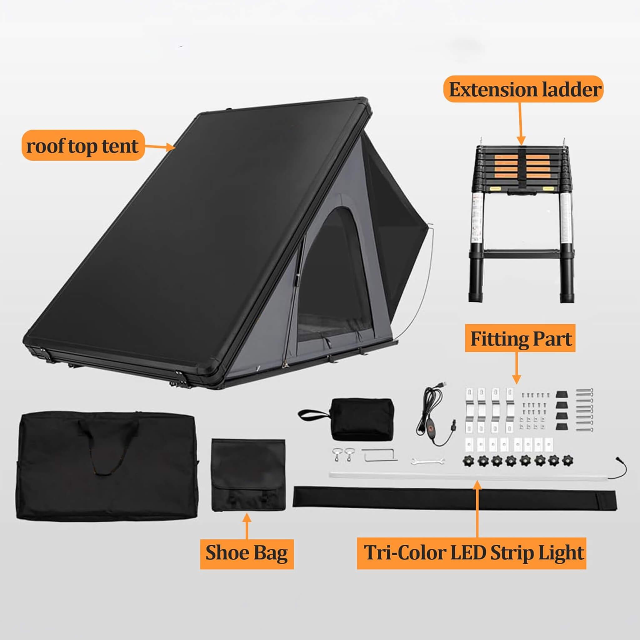 Trailora Ridge Heavy-Duty Aluminum Hard-Shell Rooftop Tent With Ladder, LED Lighting, And Memory Foam Mattress (SAK82931)