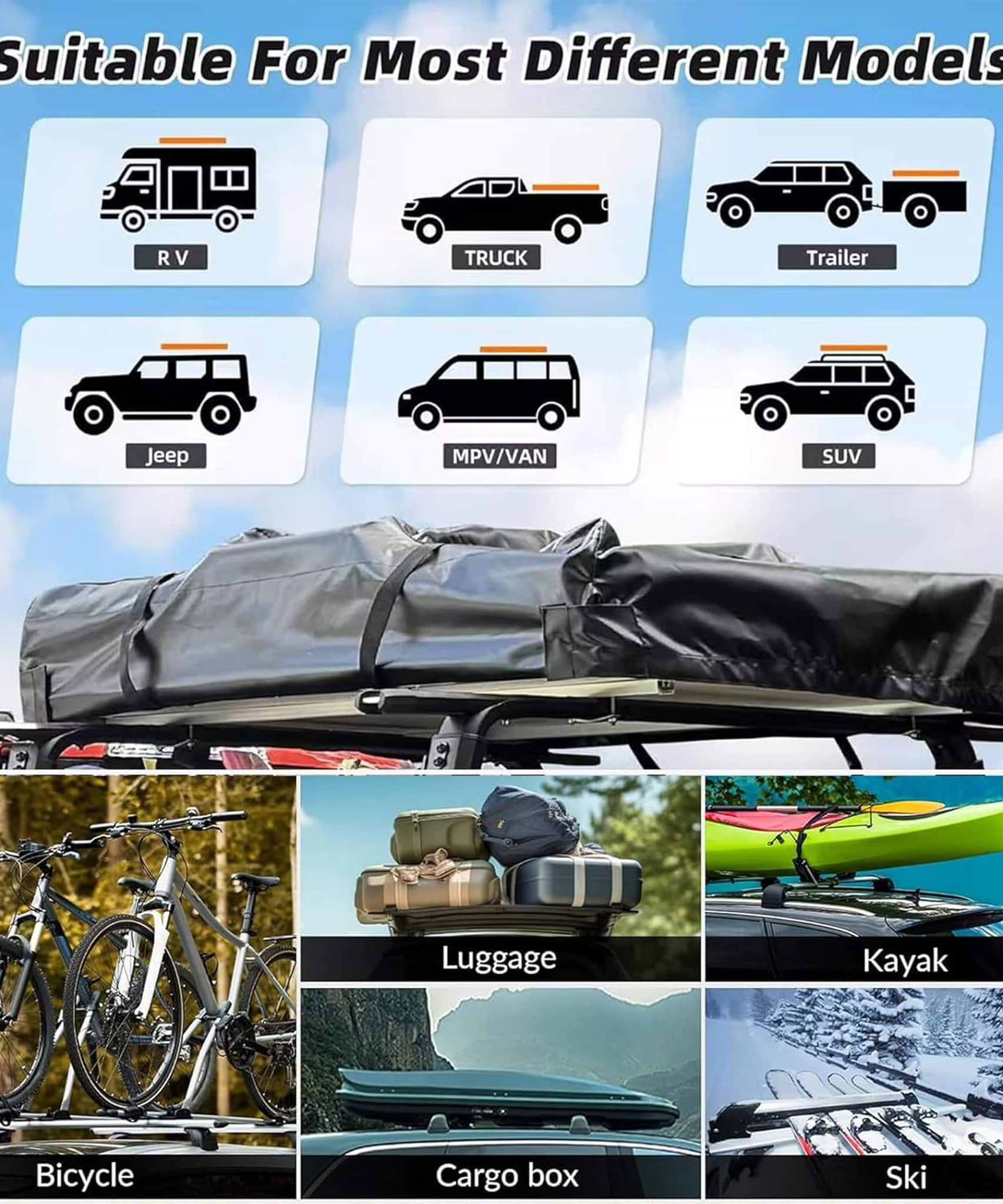 Trailora Ridge Heavy-Duty Aluminum Hard-Shell Rooftop Tent With Ladder, LED Lighting, And Memory Foam Mattress (SAK82931)