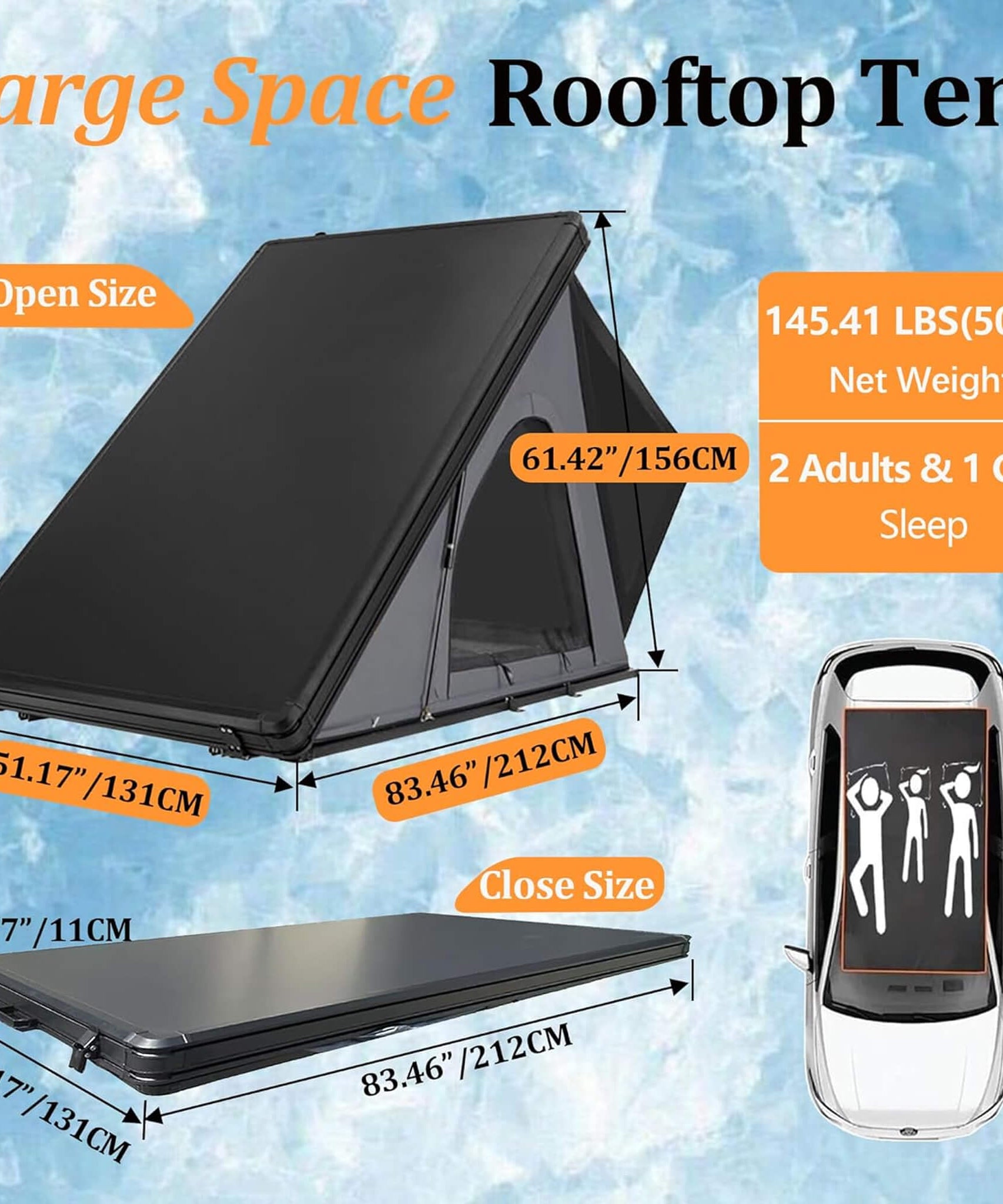 Trailora Ridge Heavy-Duty Aluminum Hard-Shell Rooftop Tent With Ladder, LED Lighting, And Memory Foam Mattress (SAK82931)