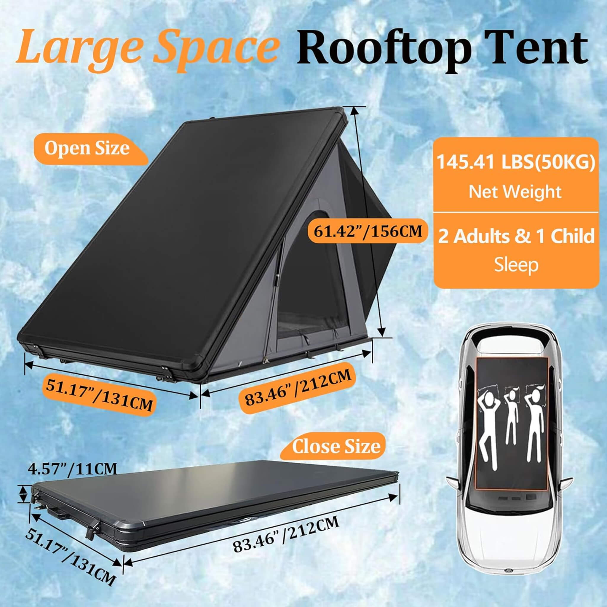 Trailora Ridge Heavy-Duty Aluminum Hard-Shell Rooftop Tent With Ladder, LED Lighting, And Memory Foam Mattress (SAK82931)