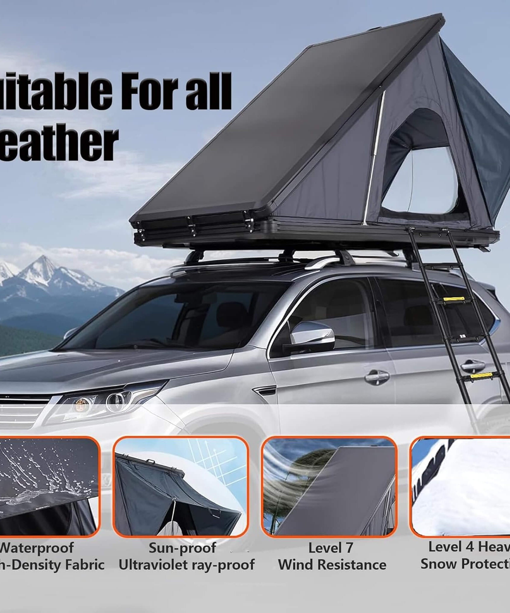 Trailora Ridge Heavy-Duty Aluminum Hard-Shell Rooftop Tent With Ladder, LED Lighting, And Memory Foam Mattress (SAK82931)