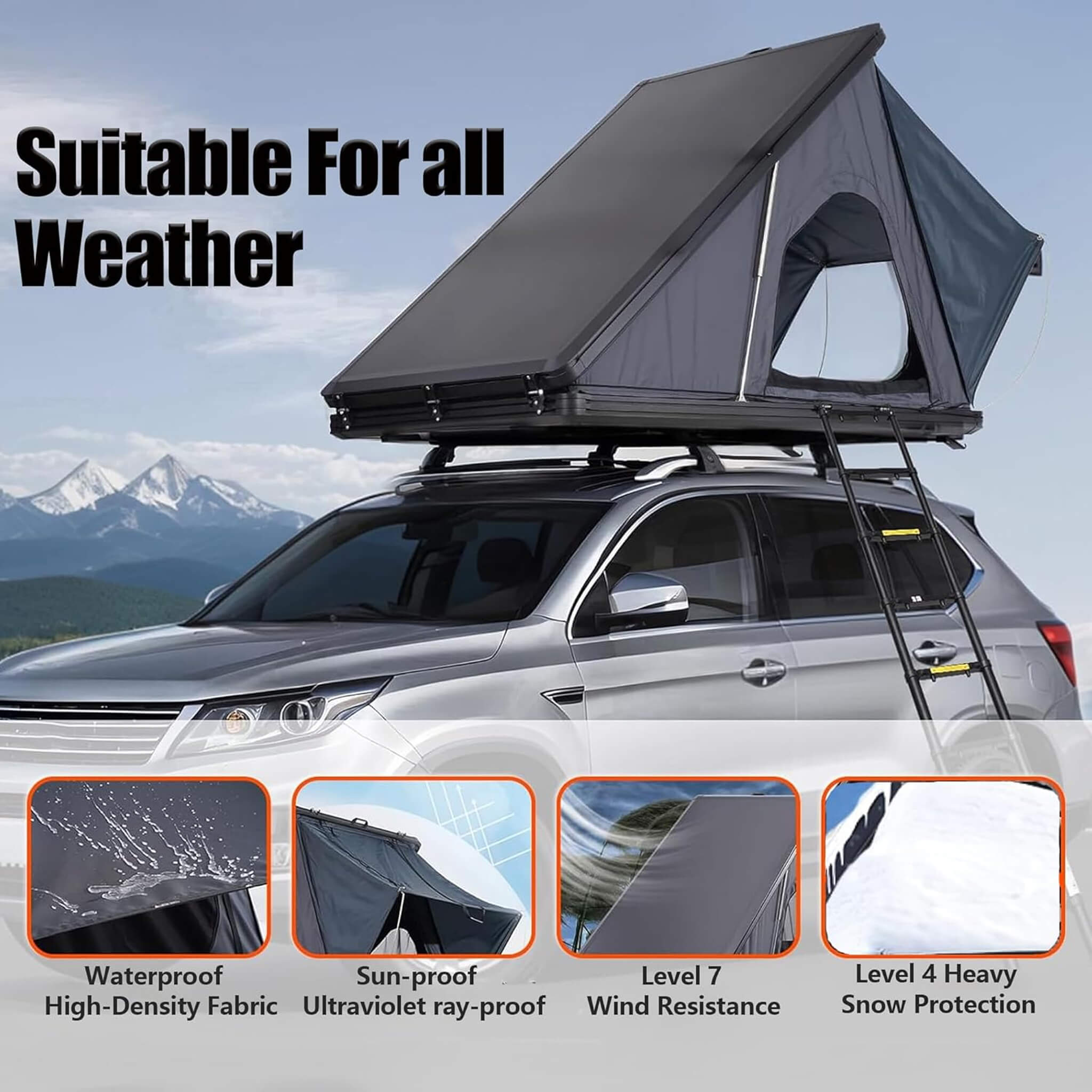 Trailora Ridge Heavy-Duty Aluminum Hard-Shell Rooftop Tent With Ladder, LED Lighting, And Memory Foam Mattress (SAK82931)