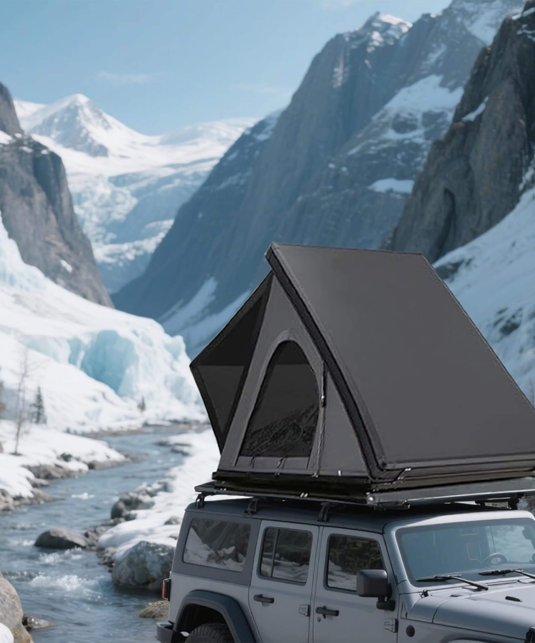 Trailora Ridge Heavy-Duty Aluminum Hard-Shell Rooftop Tent With Ladder, LED Lighting, And Memory Foam Mattress (SAK82931)