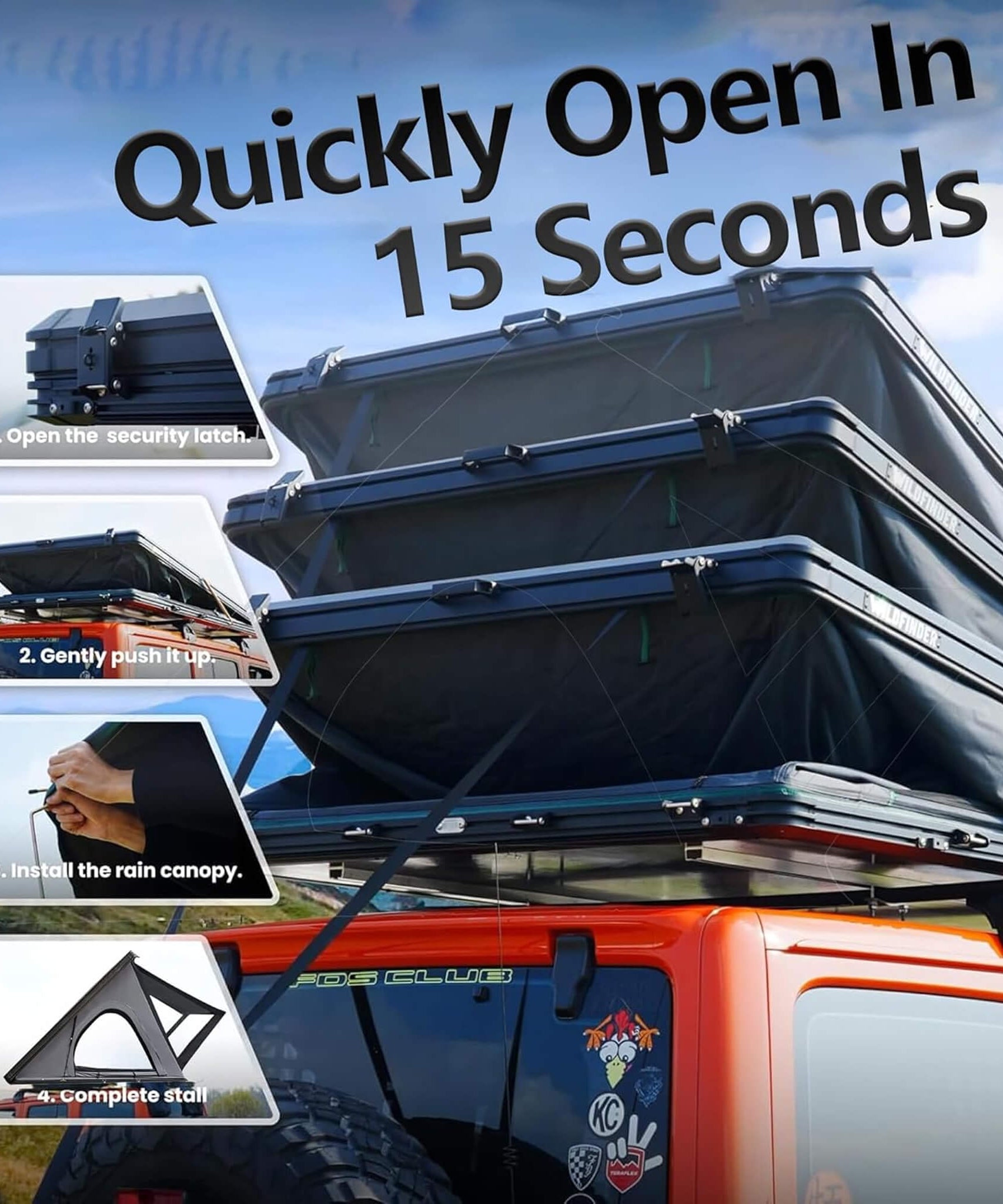 Trailora Ridge Heavy-Duty Aluminum Hard-Shell Rooftop Tent With Ladder, LED Lighting, And Memory Foam Mattress (SAK82931)
