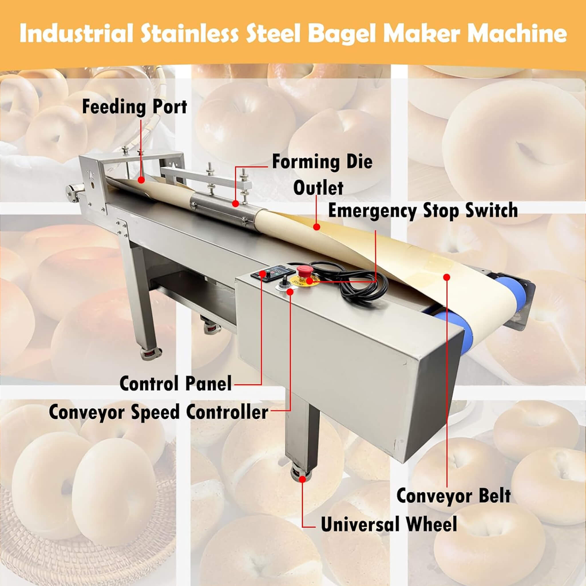Heavy-Duty 110V Automatic Commercial Stainless Steel Bagel Machine (SAK54086)
