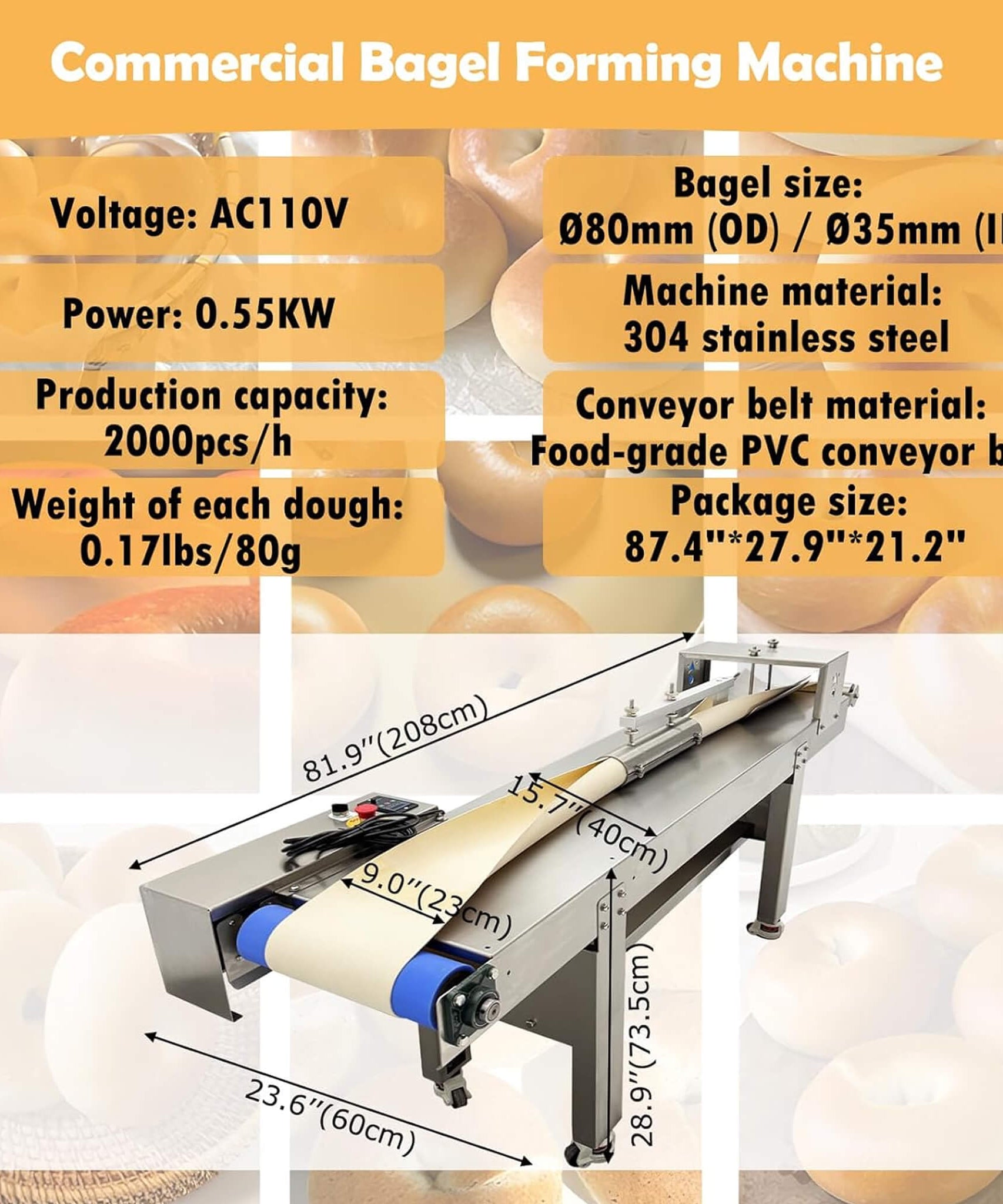 Heavy-Duty 110V Automatic Commercial Stainless Steel Bagel Machine (SAK54086)